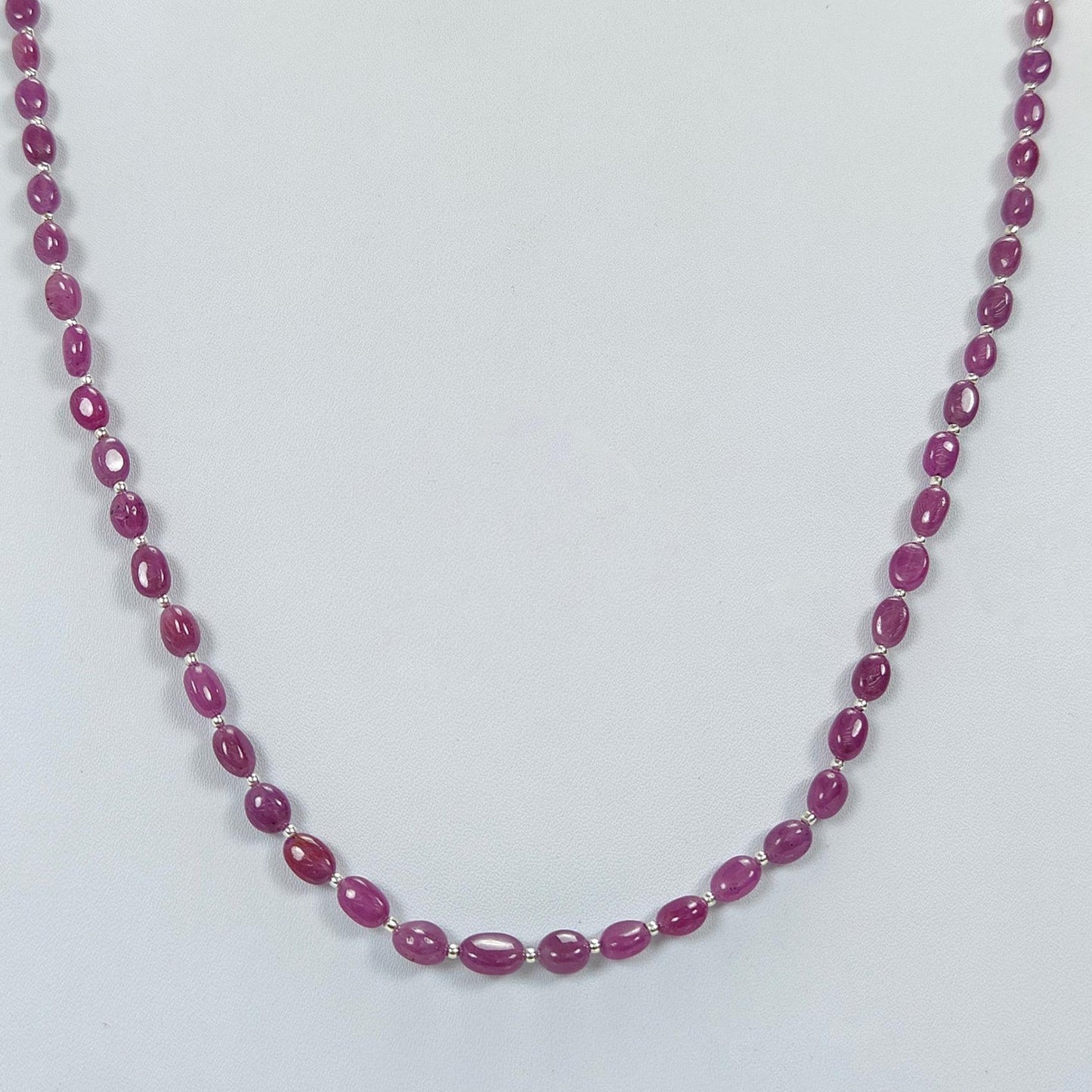 RUBY Gemstone Beads Necklace : 14.80gms (Apx) Natural Untreated 925 Sterling Sliver Plain Oval Shape Necklace 5*4mm - 8*5mm 19" (Apx)