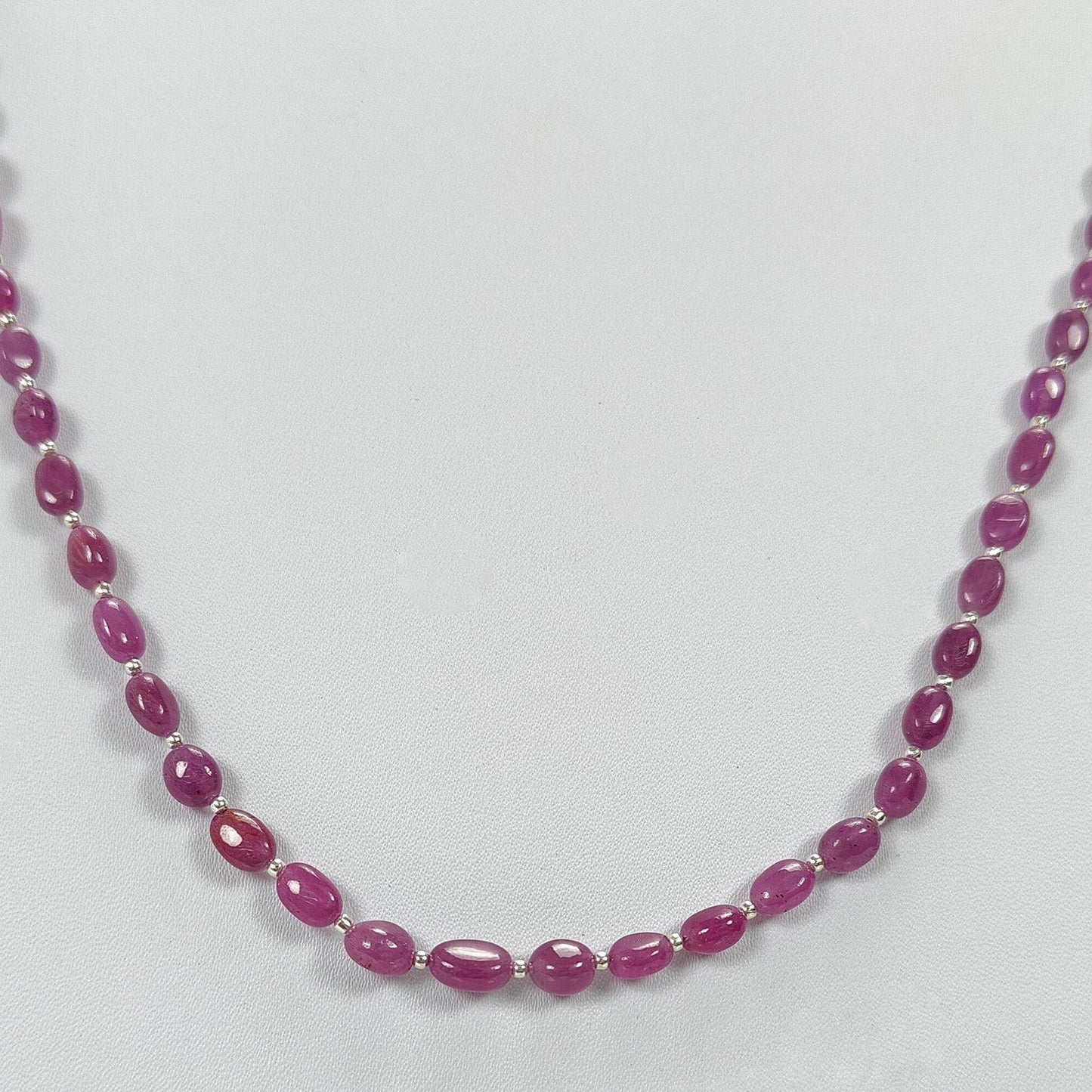 RUBY Gemstone Beads Necklace : 14.80gms (Apx) Natural Untreated 925 Sterling Sliver Plain Oval Shape Necklace 5*4mm - 8*5mm 19" (Apx)
