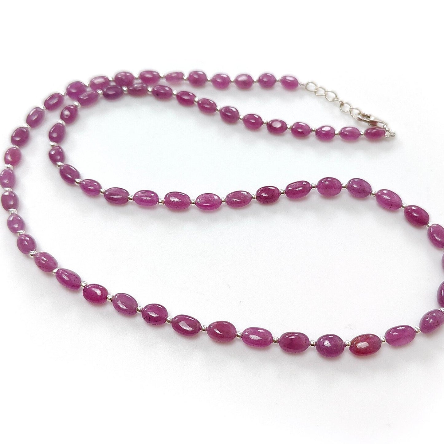 RUBY Gemstone Beads Necklace : 14.80gms (Apx) Natural Untreated 925 Sterling Sliver Plain Oval Shape Necklace 5*4mm - 8*5mm 19" (Apx)