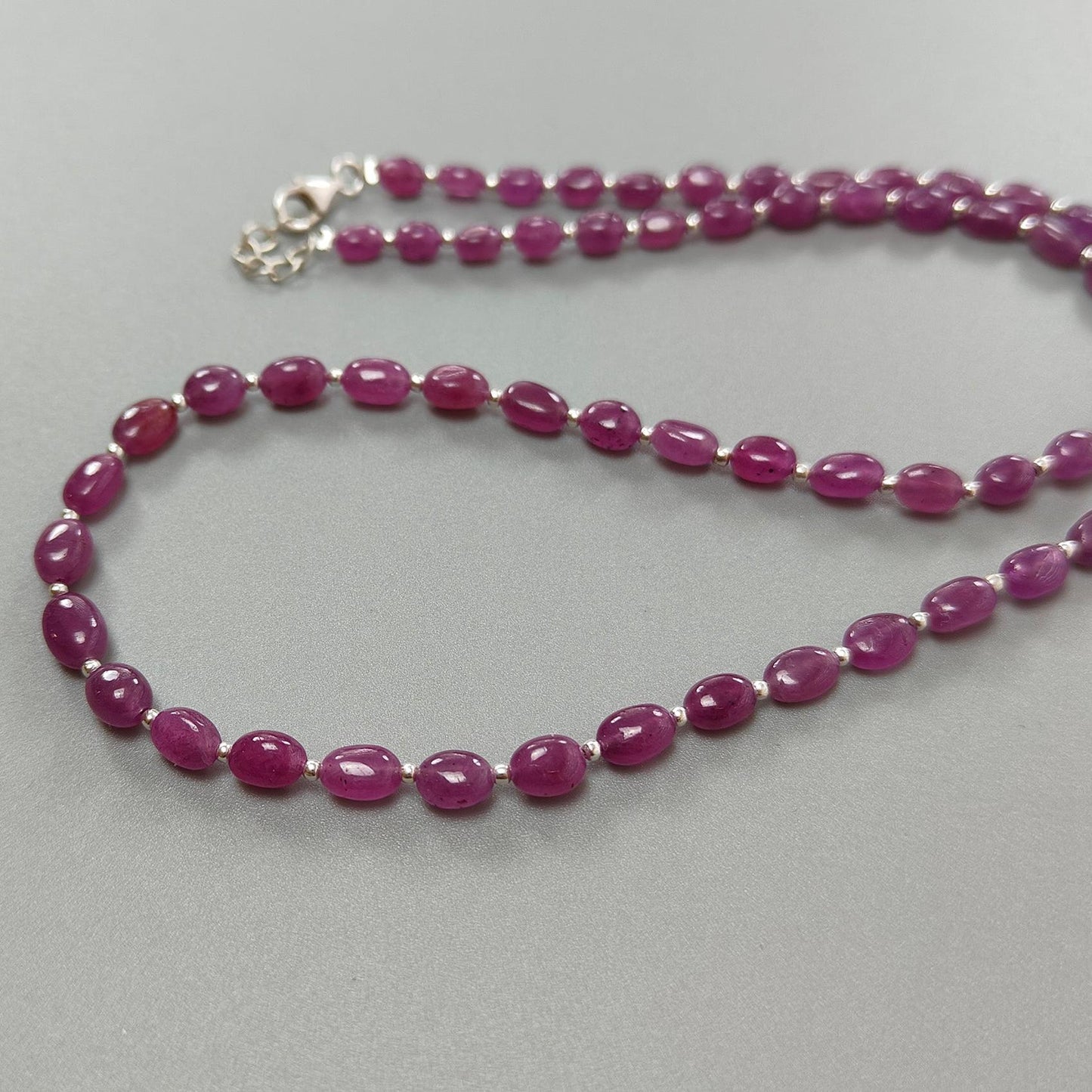 RUBY Gemstone Beads Necklace : 14.80gms (Apx) Natural Untreated 925 Sterling Sliver Plain Oval Shape Necklace 5*4mm - 8*5mm 19" (Apx)