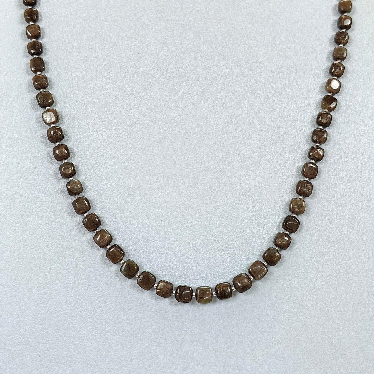 Golden Brown Chocolate Sapphire Gemstone Beads Necklace : 27.30gms Natural Plain Cushion Briolette Sapphire 925 Sterling Silver 6mm-7mm 20"