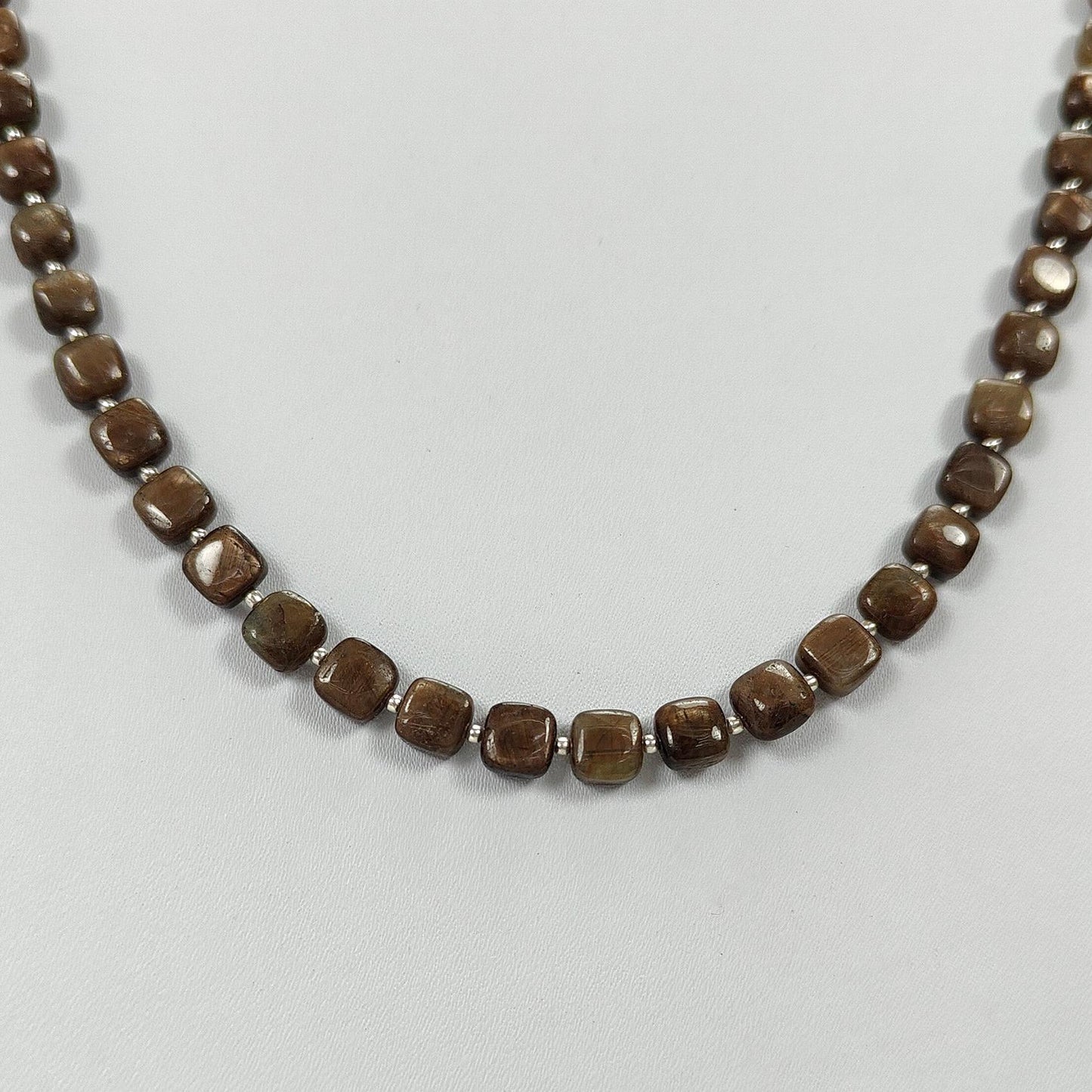 Golden Brown Chocolate Sapphire Gemstone Beads Necklace : 27.30gms Natural Plain Cushion Briolette Sapphire 925 Sterling Silver 6mm-7mm 20"