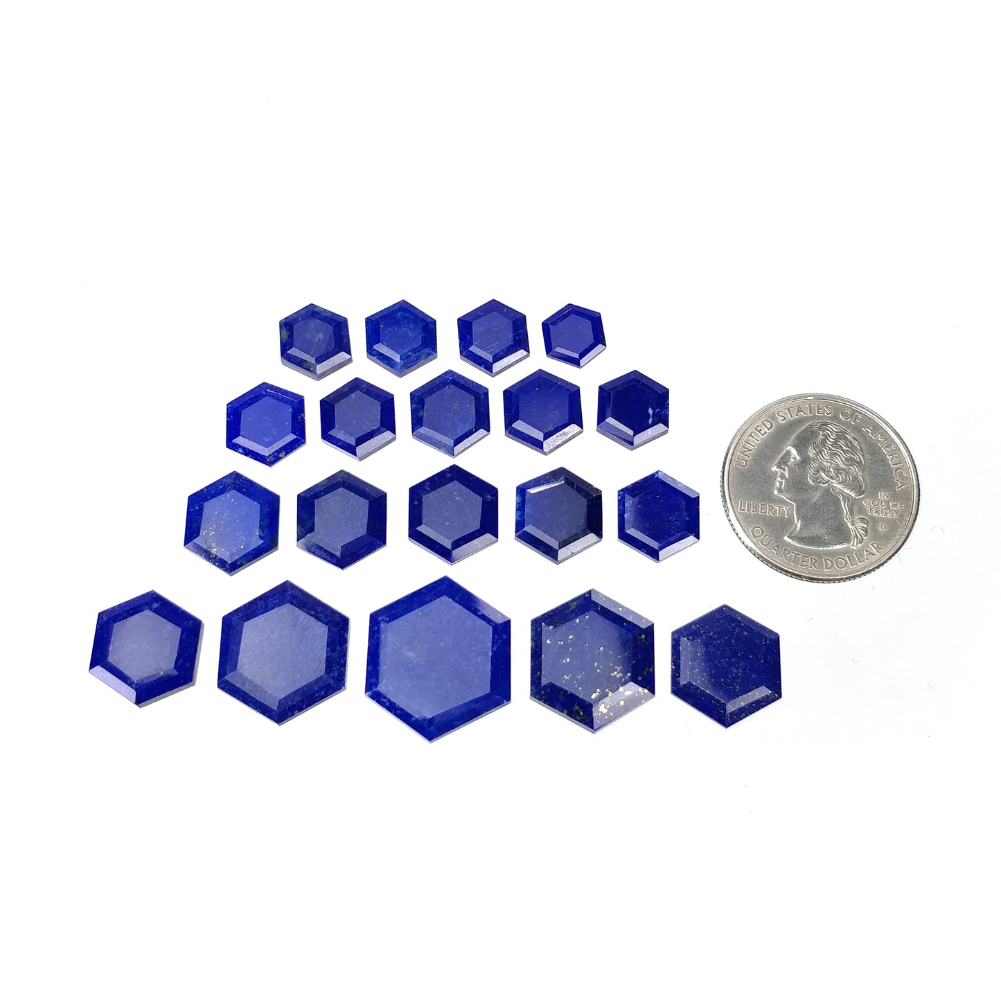 LAPIS LAZULI Gemstone Normal Cut : 73.30cts Natural Untreated Unheated Blue Lapis Hexagon Shape 9*8mm - 20*17mm 19pcs Lot