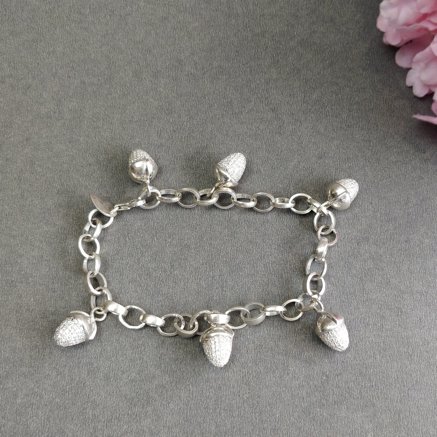 925 Sterling Silver With Cubic Zirconia Bracelet : 28.84gms Fashion Jewellry Mini CZ Bullet Chain Bracelet 8.75"