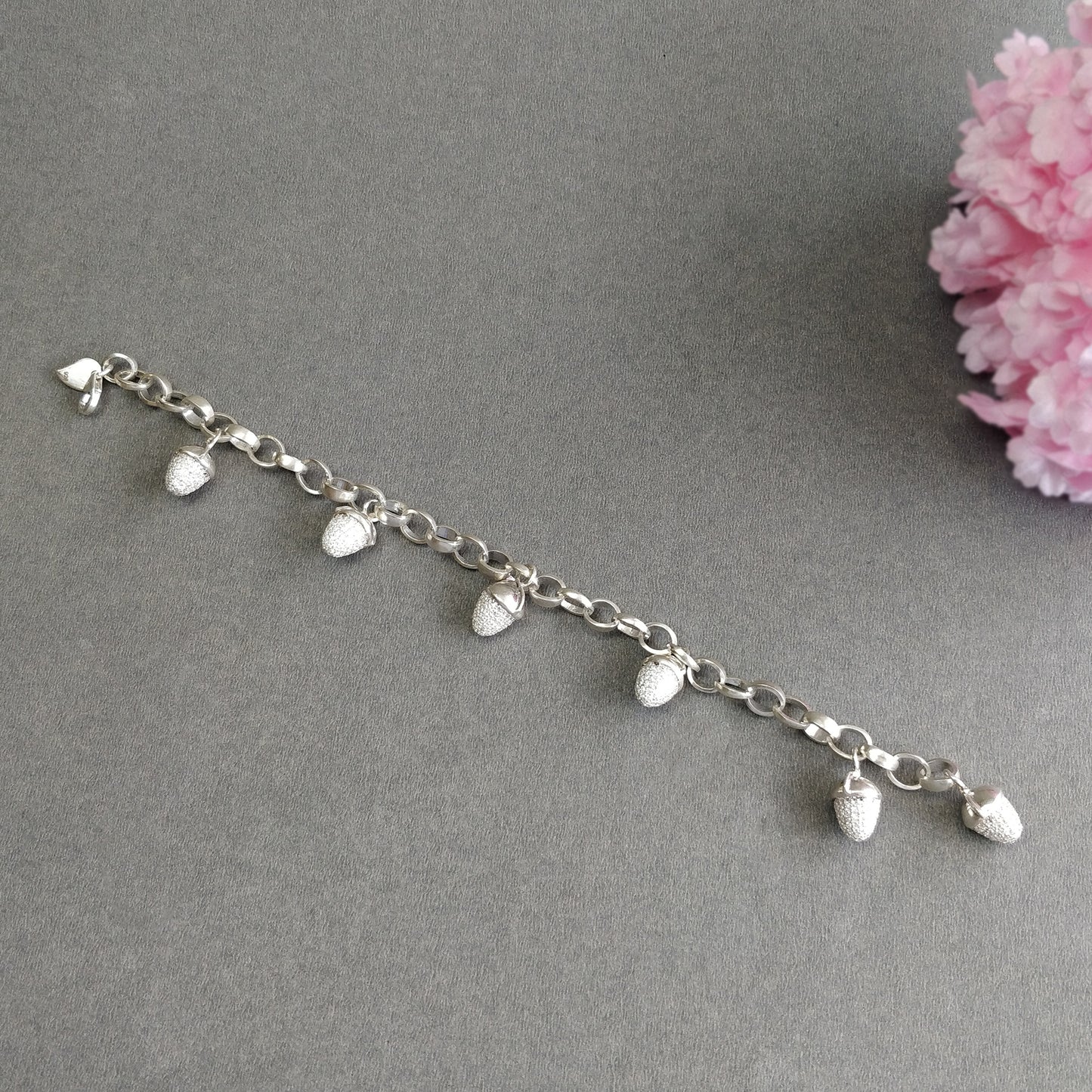 925 Sterling Silver With Cubic Zirconia Bracelet : 28.84gms Fashion Jewellry Mini CZ Bullet Chain Bracelet 8.75"