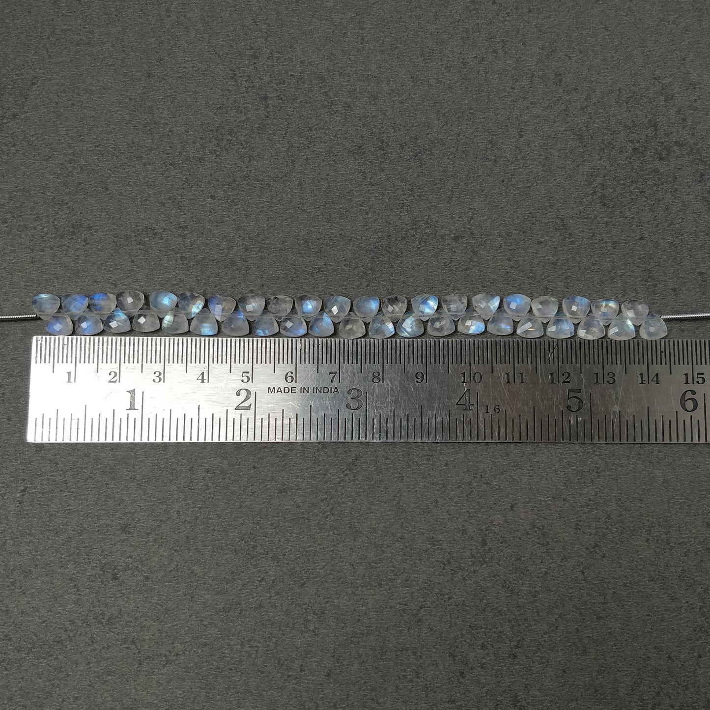 Rainbow Moonstone Gemstone Checker Cut Loose Beads : 32.00cts(Approx) Natural Untreated Moonstone Triangle Shape Faceted Nuggets 6mm 6"