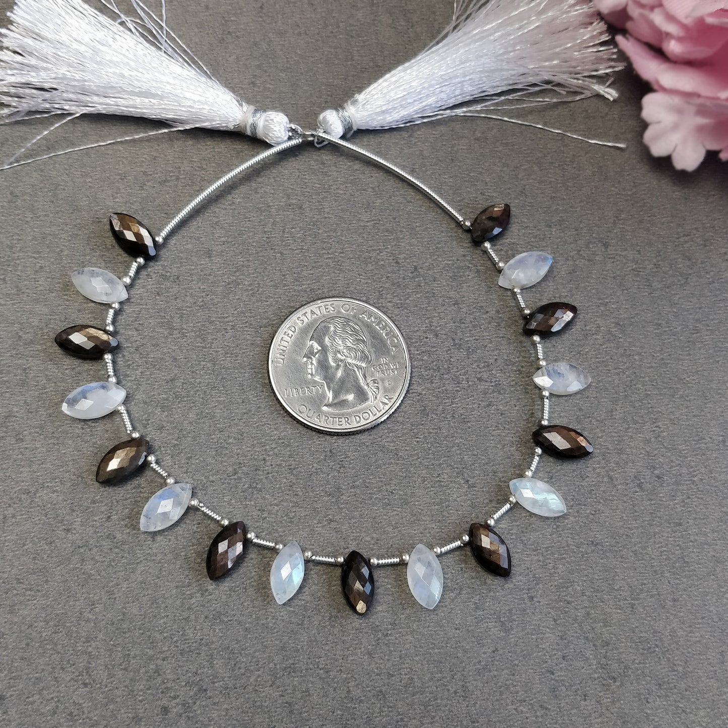 Chocolate Sapphire & Rainbow Moonstone Gemstone Checker Cut : Natural Untreated Marquise Shape Faceted Loose Beads For Bracelet