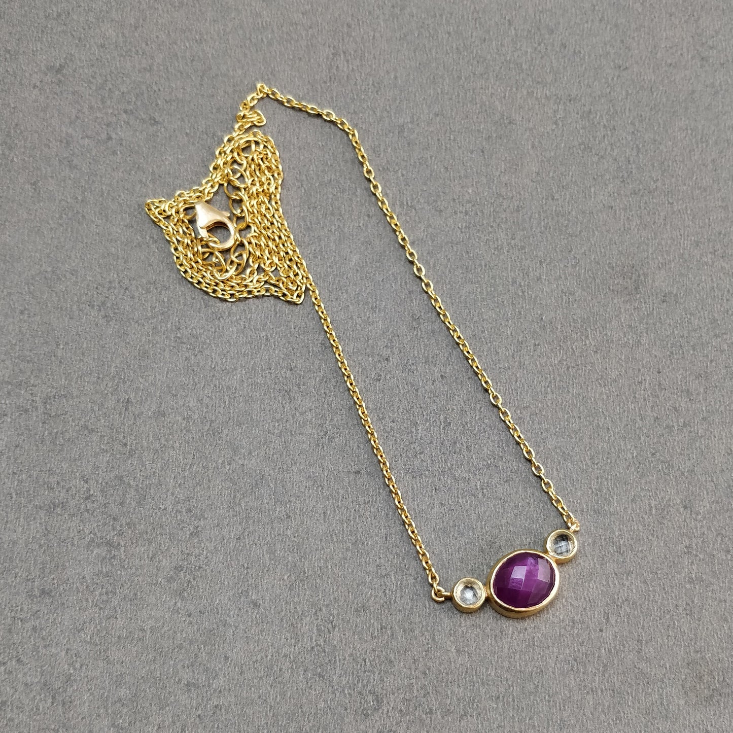 Ruby Gemstone & 925 Sterling Silver Necklace : Natural Untreated Ruby Checker Cut Silver And Gold Plated Chain Necklace Gift For Her