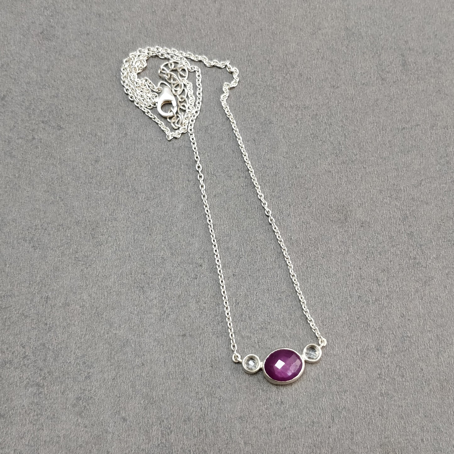 Ruby Gemstone & 925 Sterling Silver Necklace : Natural Untreated Ruby Checker Cut Silver And Gold Plated Chain Necklace Gift For Her