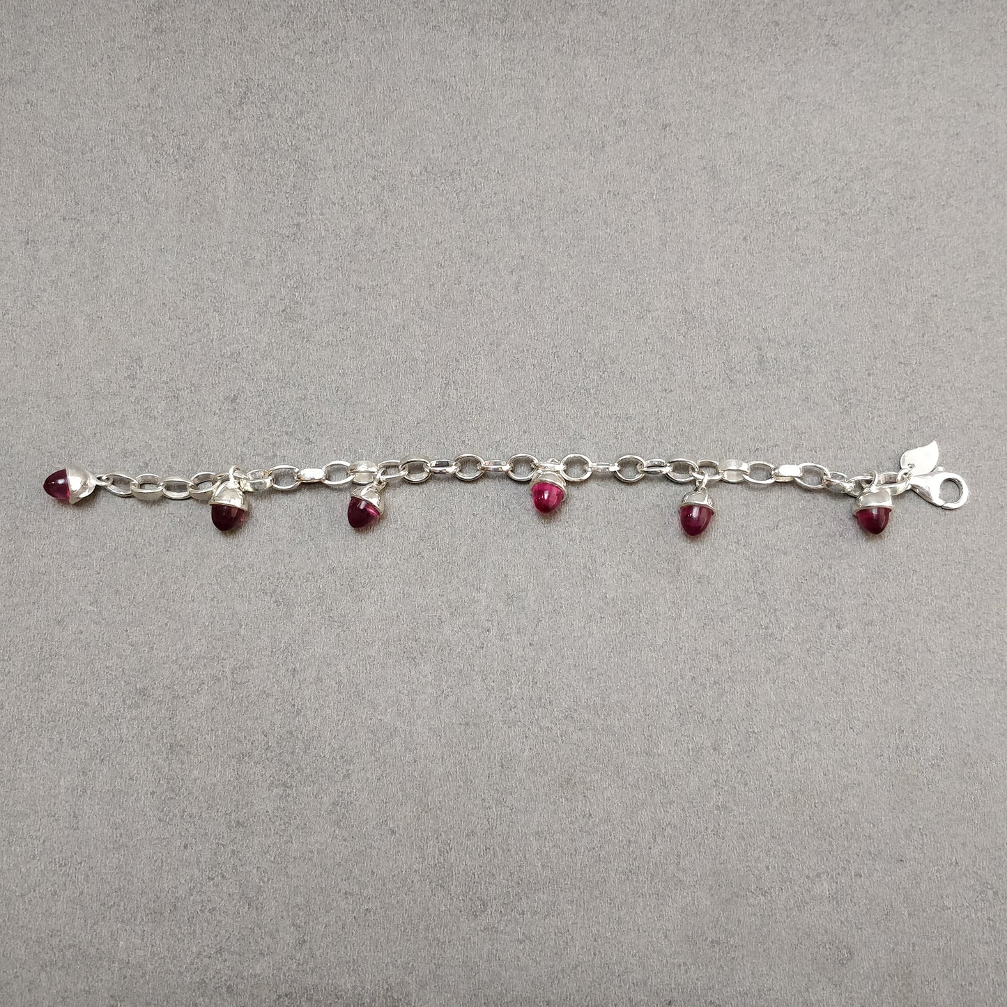 925 Sterling Silver Bracelet : 22.00gm Pink Rhinestone 6 Mini Bullets With Clasp Look Chain Bracelet 8.25"