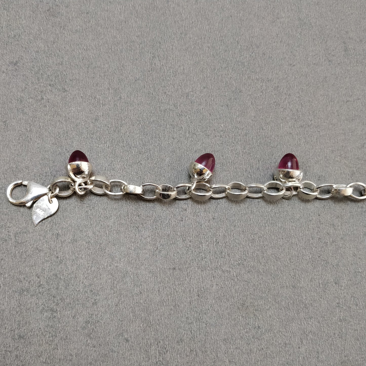 925 Sterling Silver Bracelet : 22.00gm Pink Rhinestone 6 Mini Bullets With Clasp Look Chain Bracelet 8.25"