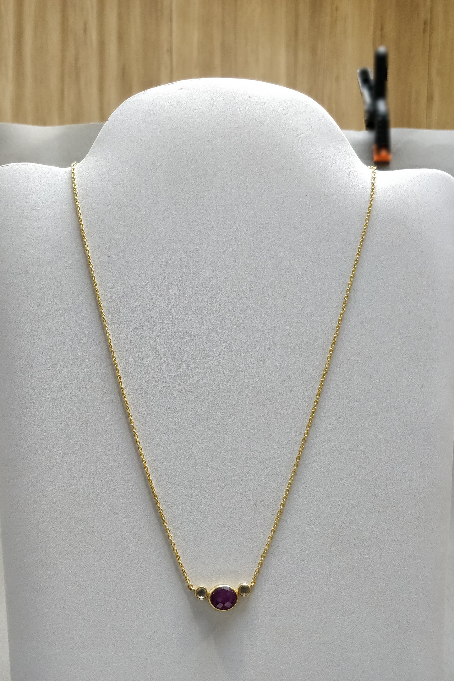 Ruby Gemstone & 925 Sterling Silver Necklace : Natural Untreated Ruby Checker Cut Silver And Gold Plated Chain Necklace Gift For Her
