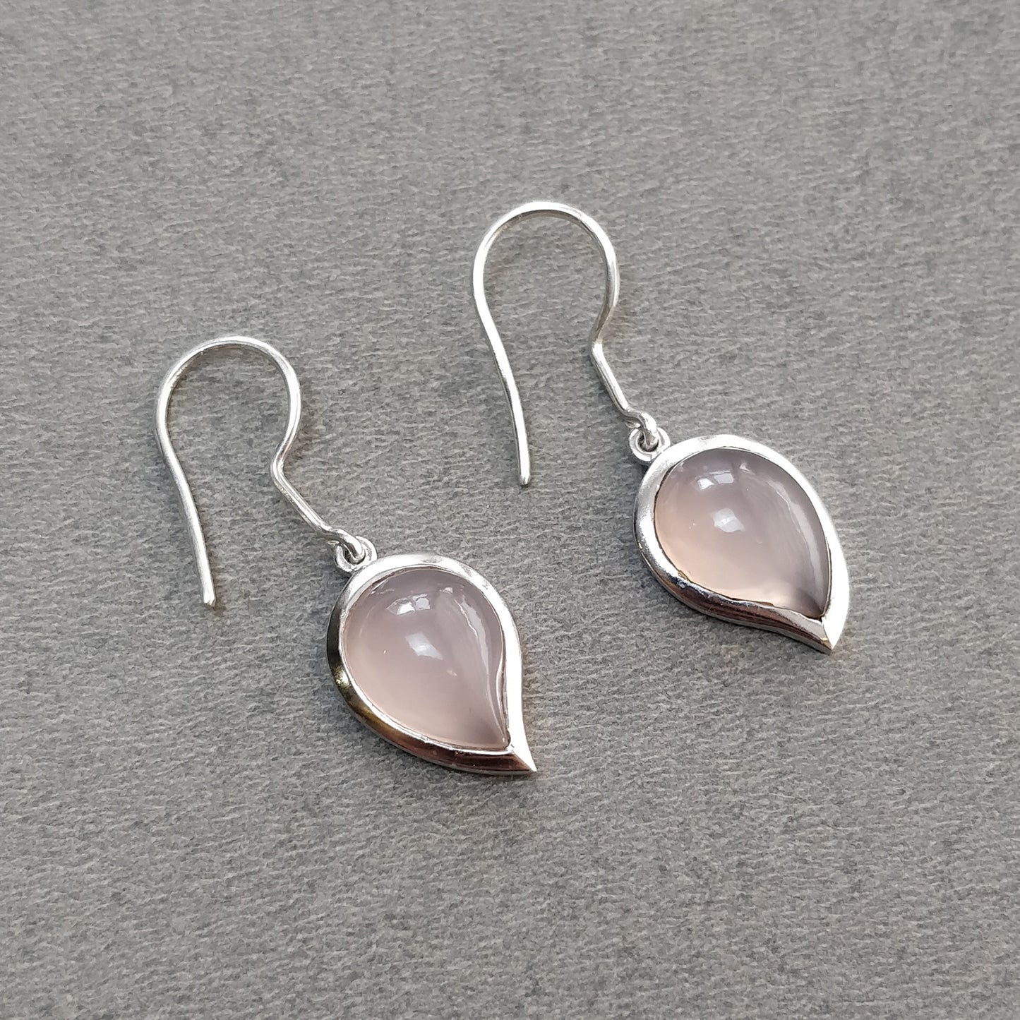 Pink Onyx Gemstone Jewelry Set : 925 Sterling Silver Natural Onyx Leaf Shape Cabochon Bezel Set Earrings Pendant Jewelry Set