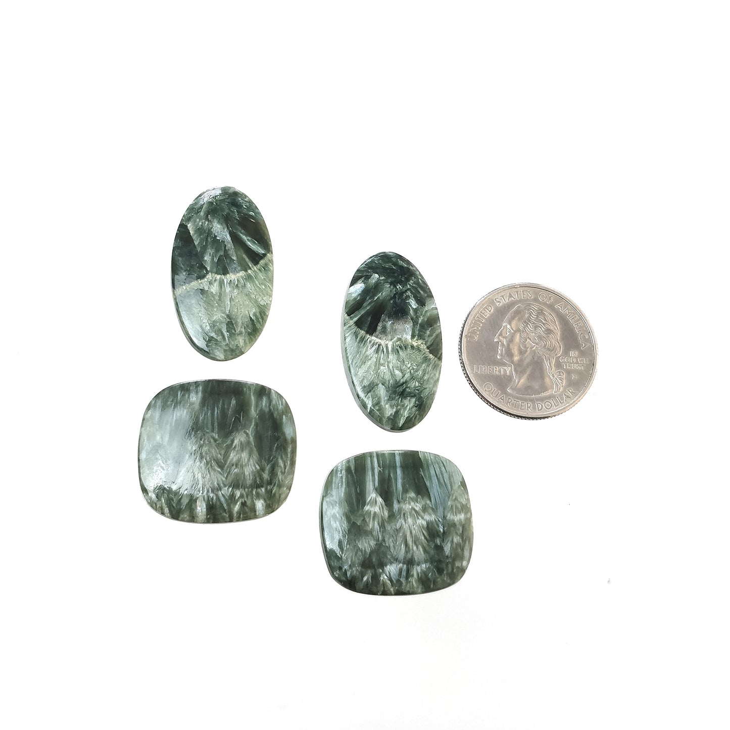 GREEN SERAPHINITE Gemstone Flats: 65.50cts Natural Untreated Gemstone Oval & Cushion Shape Cabochon Flat Bottom Slice 25*23mm - 31*17mm 4pcs