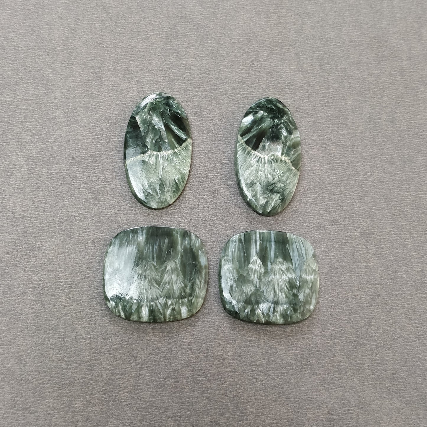 GREEN SERAPHINITE Gemstone Flats: 65.50cts Natural Untreated Gemstone Oval & Cushion Shape Cabochon Flat Bottom Slice 25*23mm - 31*17mm 4pcs