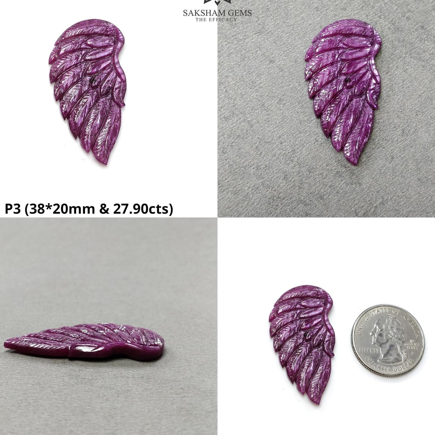 RUBY Gemstone Carving : Natural Untreated Unheated Red Ruby Hand Carved Butterfly And Angel Wing