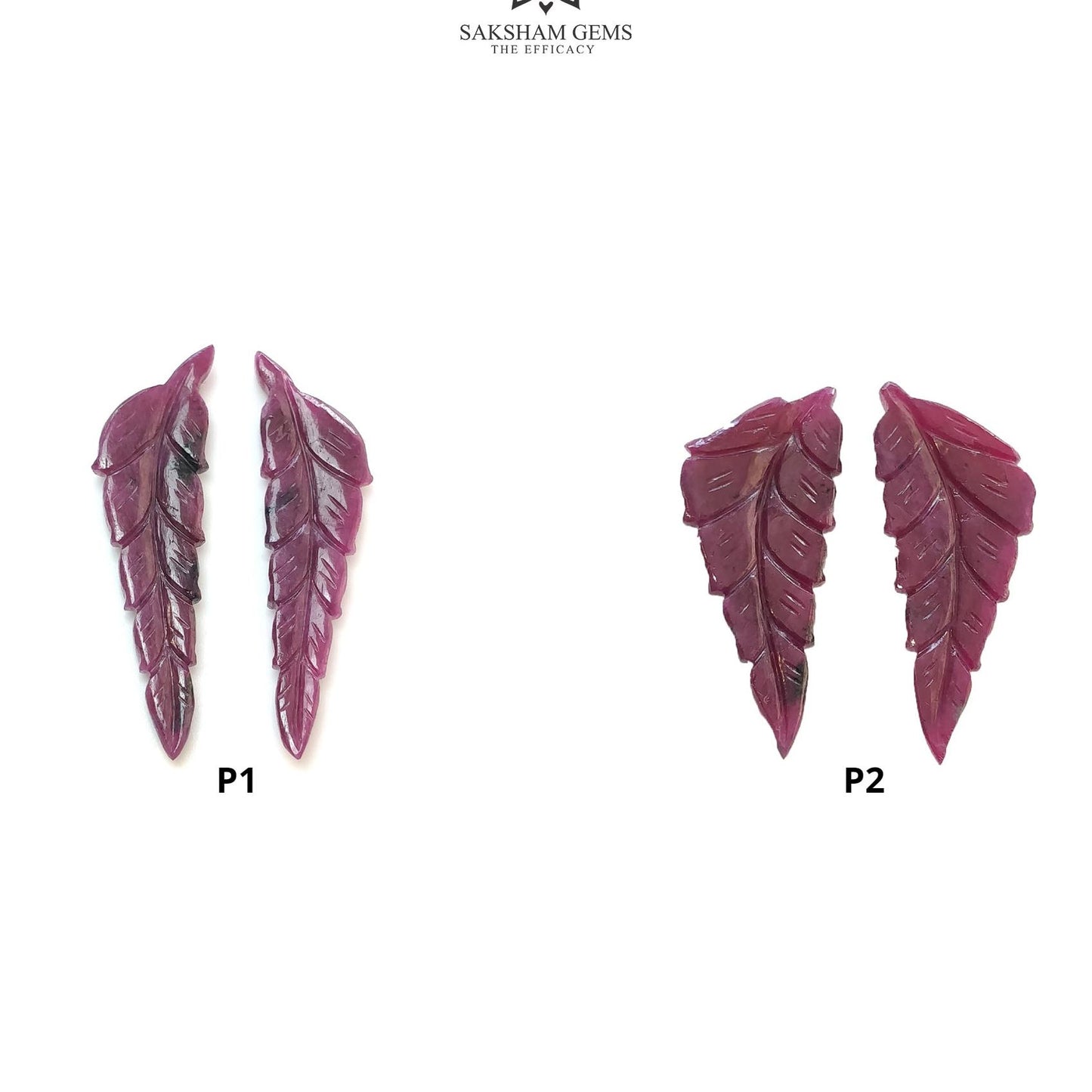 RUBY Gemstone Carving : Natural Untreated Unheated Red Ruby Hand Carved Leaf Pair