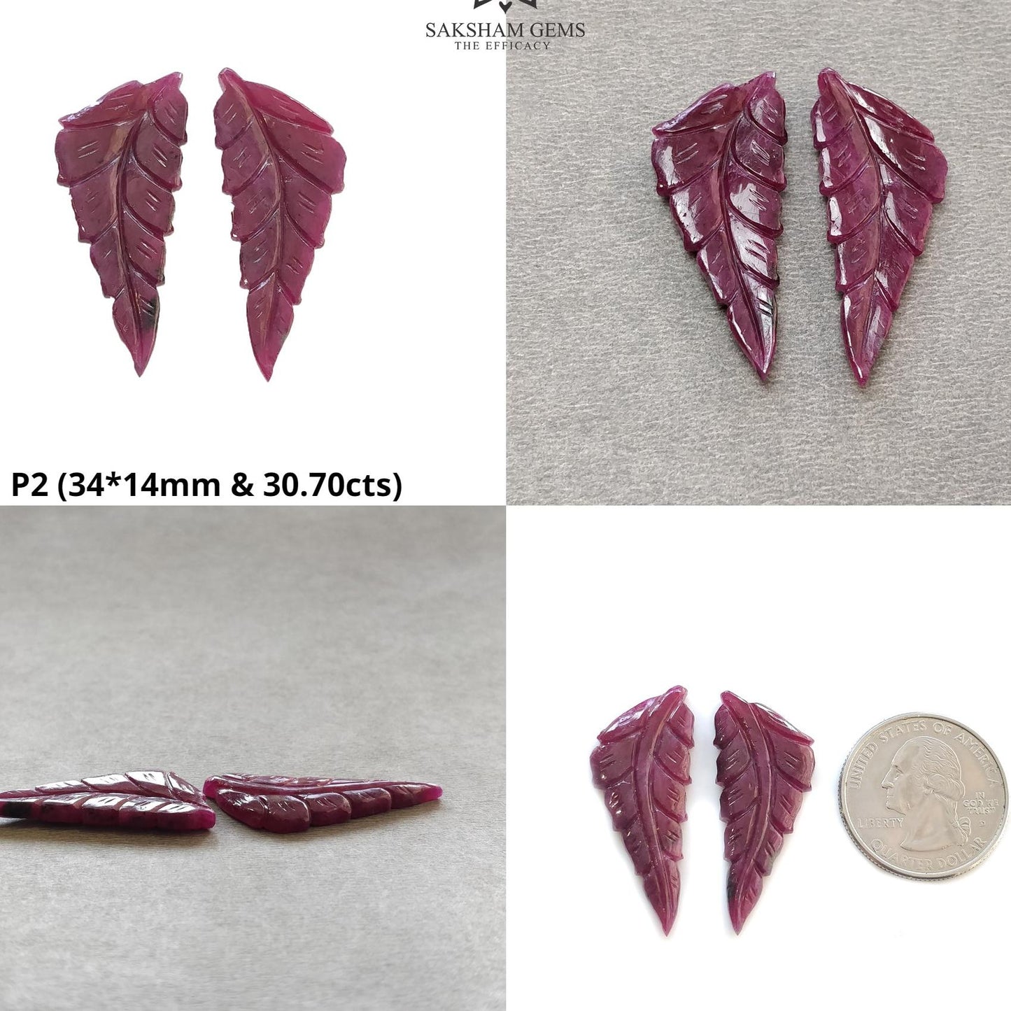 RUBY Gemstone Carving : Natural Untreated Unheated Red Ruby Hand Carved Leaf Pair