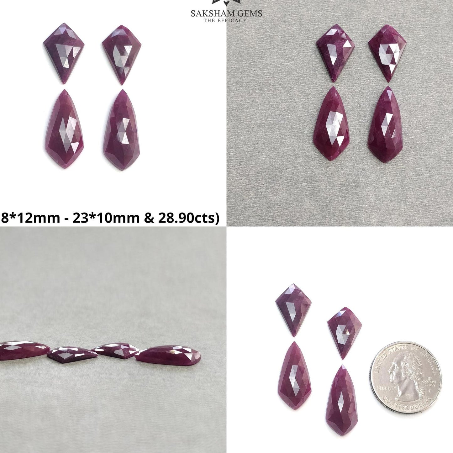 Ruby Gemstone Rose Cut : Natural Untreated Unheated Red Ruby Cushion & Uneven Shape Pair/Set