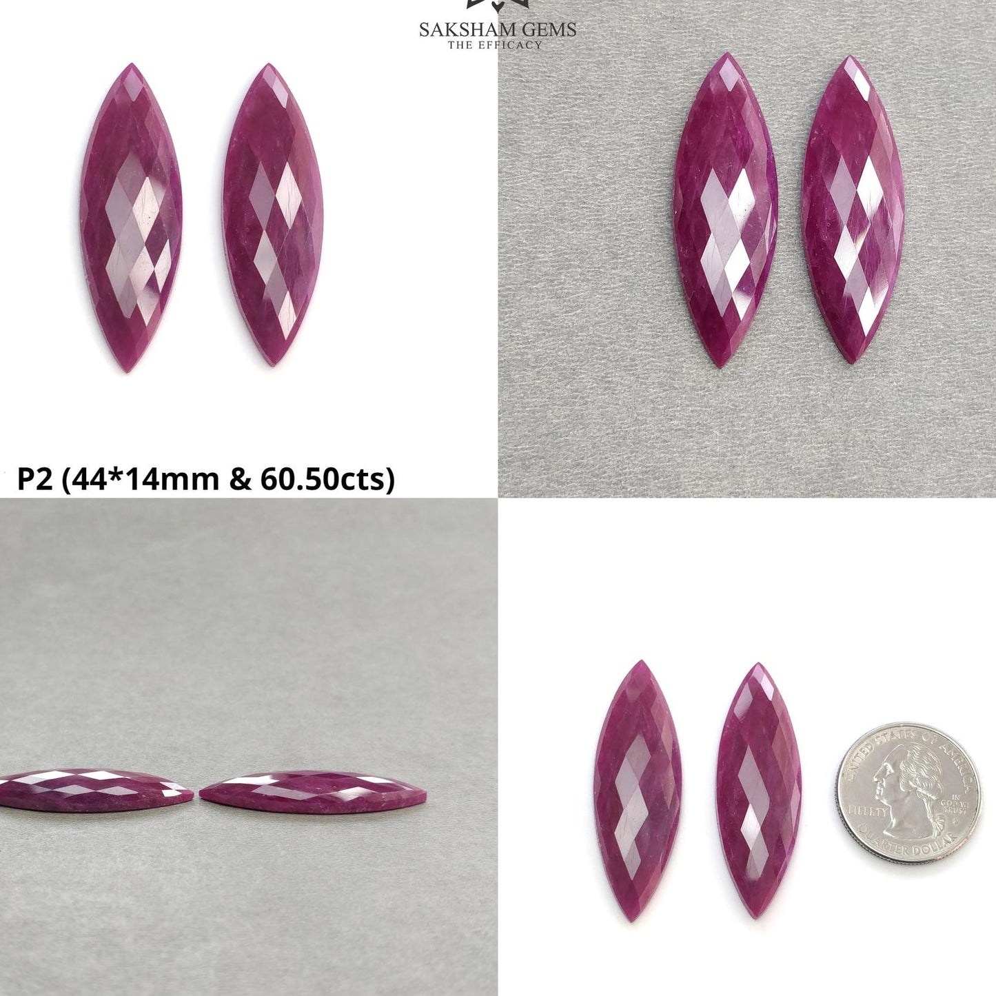 Ruby Gemstone Checker Cut : Natural Untreated Unheated Red Ruby Marquise Shape Pair