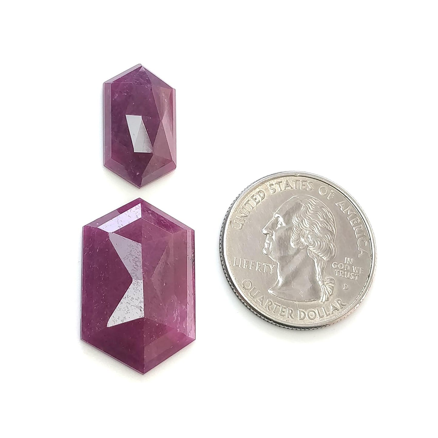 Ruby Gemstone Rose Step & Hammer Cut : Natural Untreated Unheated Red Ruby Hexagon Oval And Cushion Shape 2pcs Set