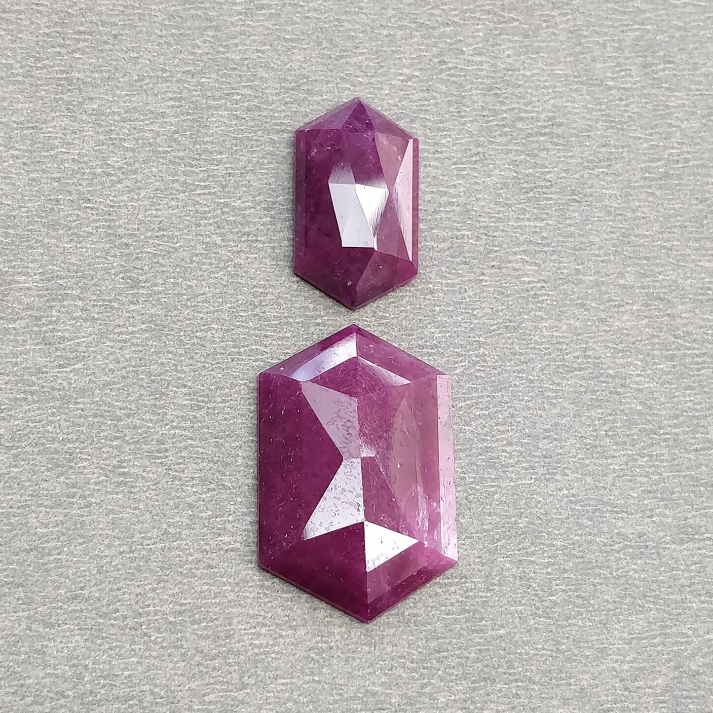 Ruby Gemstone Rose Step & Hammer Cut : Natural Untreated Unheated Red Ruby Hexagon Oval And Cushion Shape 2pcs Set