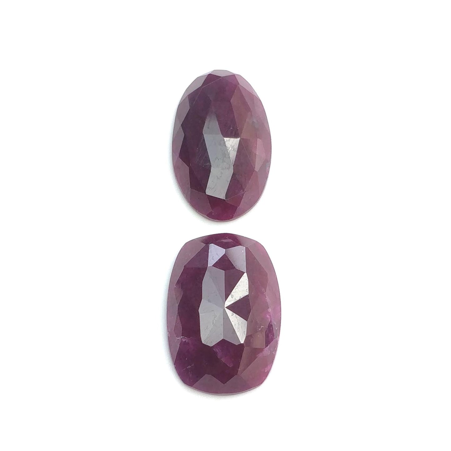 Ruby Gemstone Rose Step & Hammer Cut : Natural Untreated Unheated Red Ruby Hexagon Oval And Cushion Shape 2pcs Set