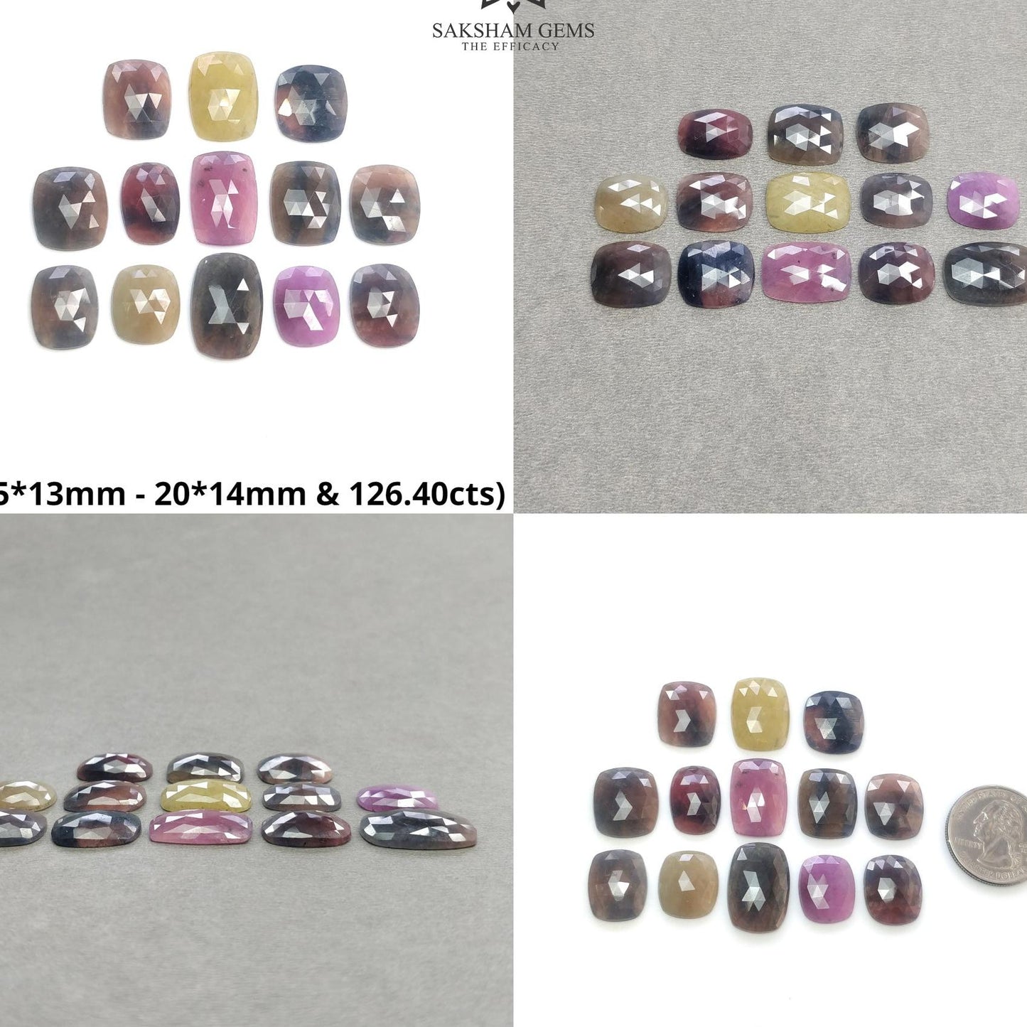 MULTI SAPPHIRE Gemstone Rose Cut : Natural Untreated Unheated Sapphire Bi-Color Cushion Shape Set