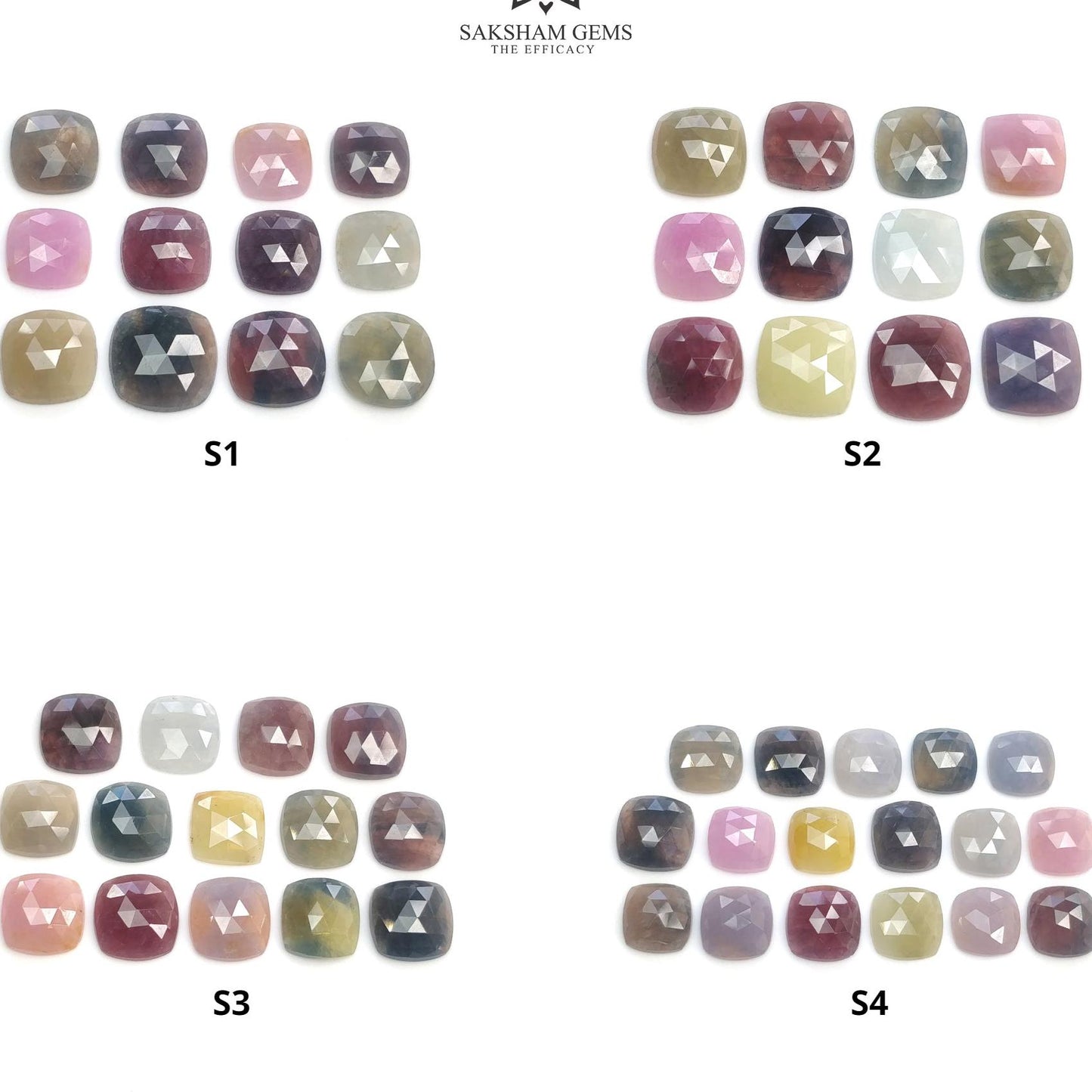 MULTI SAPPHIRE Gemstone Rose Cut : Natural Untreated Unheated Sapphire Bi-Color Cushion Shape Set