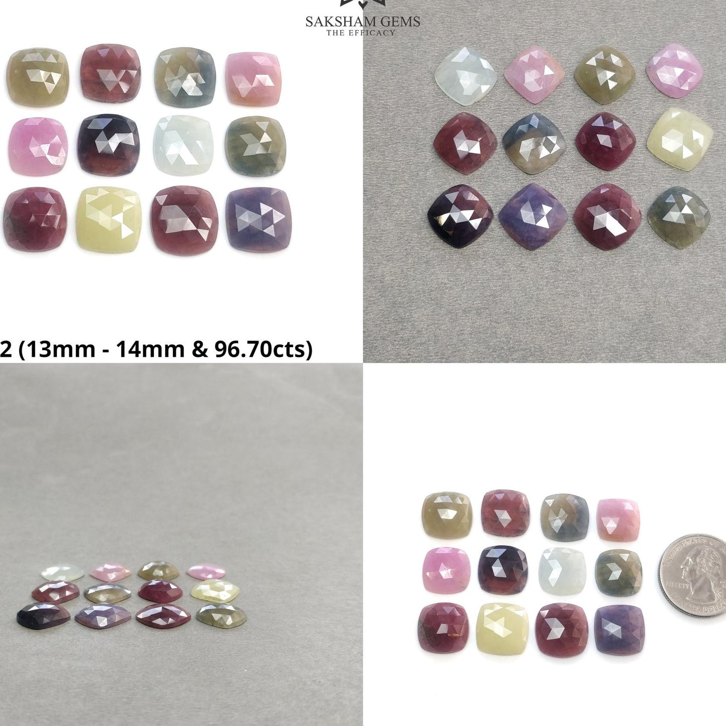 MULTI SAPPHIRE Gemstone Rose Cut : Natural Untreated Unheated Sapphire Bi-Color Cushion Shape Set