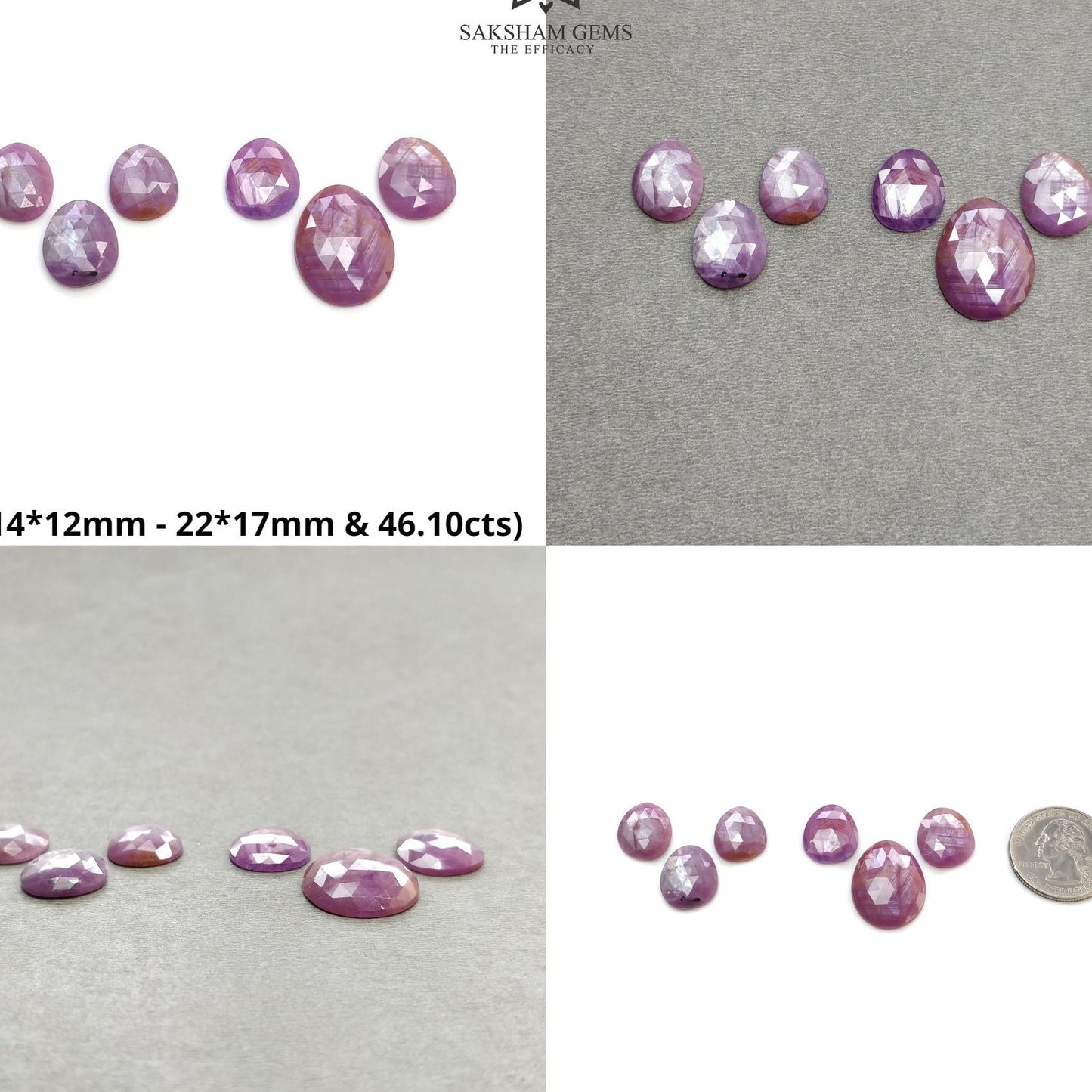 Sapphire Gemstone Rose Cut : Natural Untreated Unheated Raspberry Pink Sheen Sapphire Egg Shape 6pcs Set