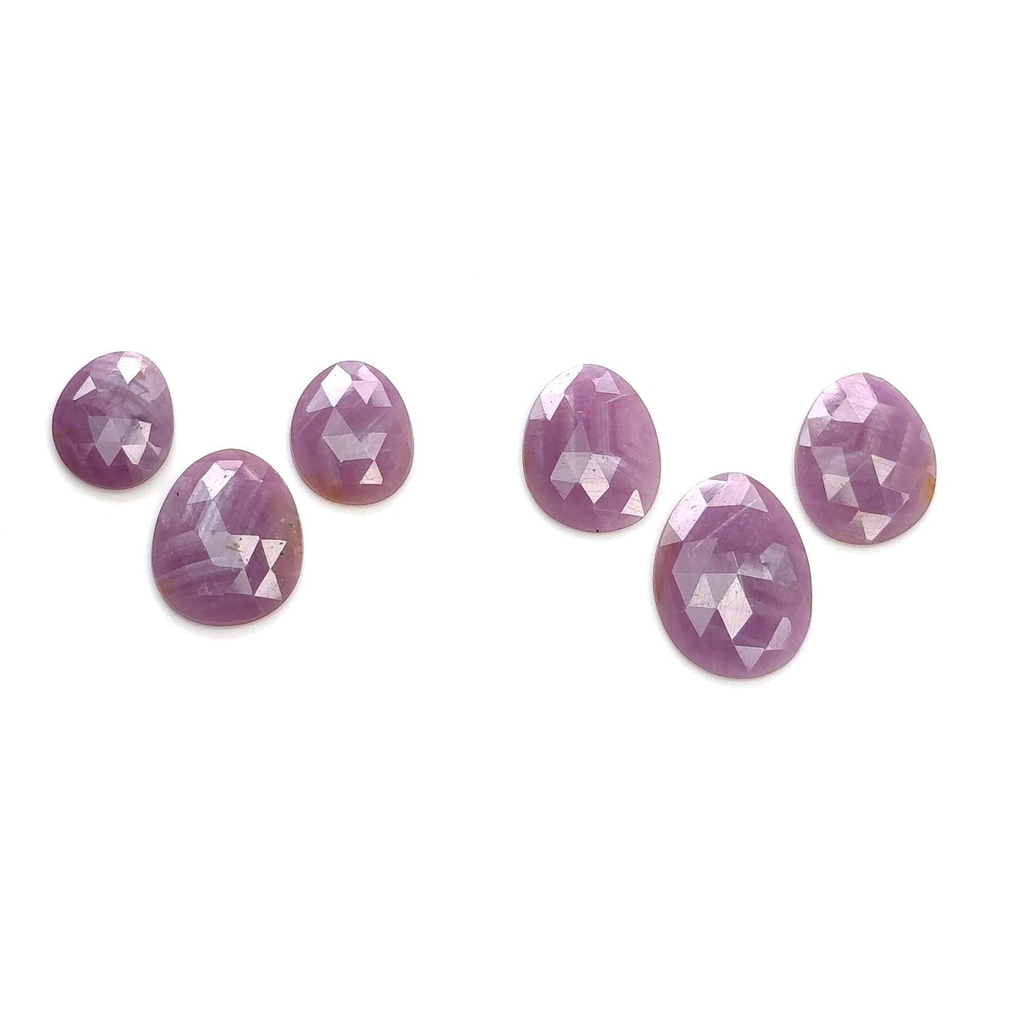 Sapphire Gemstone Rose Cut : Natural Untreated Unheated Raspberry Pink Sheen Sapphire Egg Shape 6pcs Set