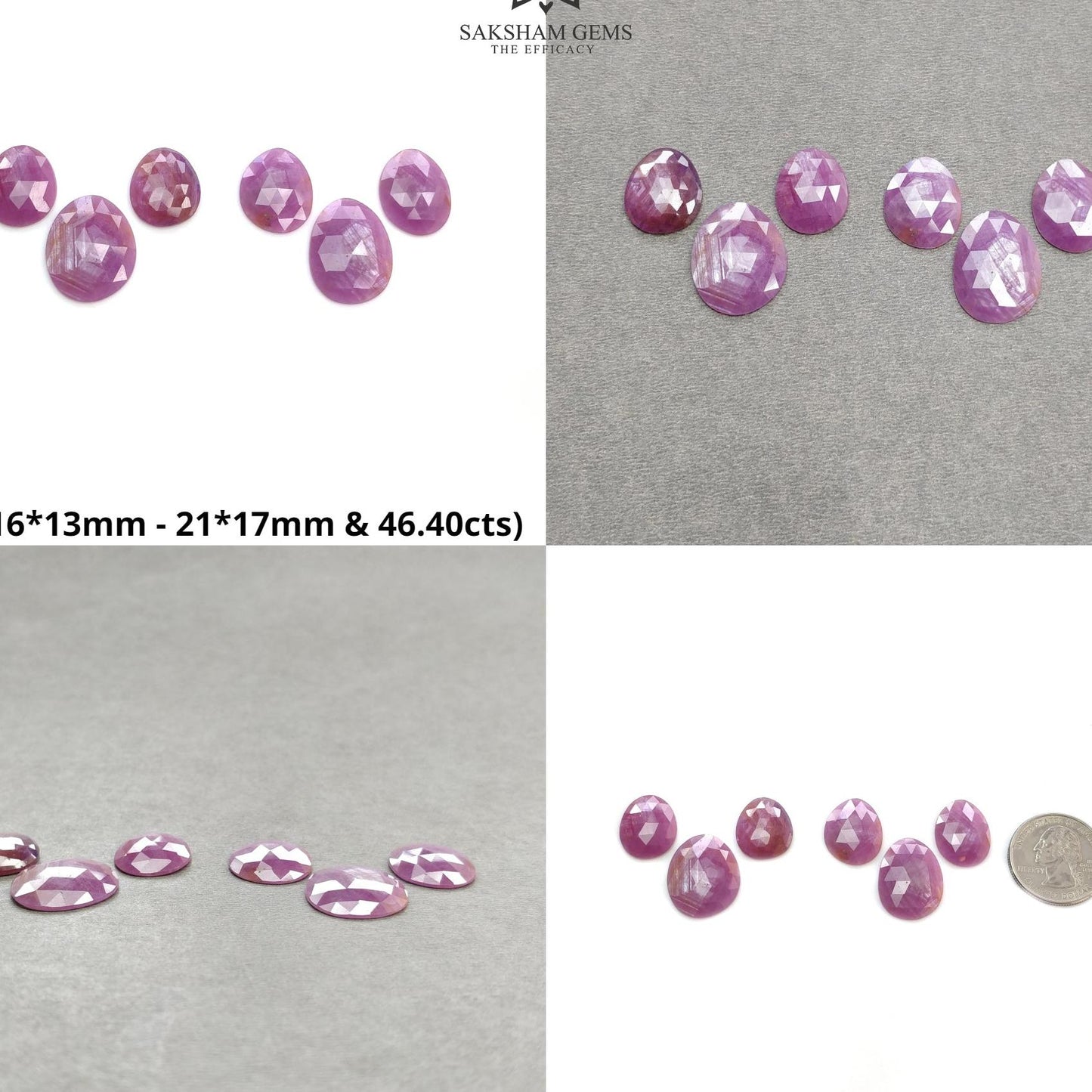 RUBY Gemstone Rose Cut : Natural Untreated Unheated Raspberry Sheen Ruby Egg Shape 6pcs Set