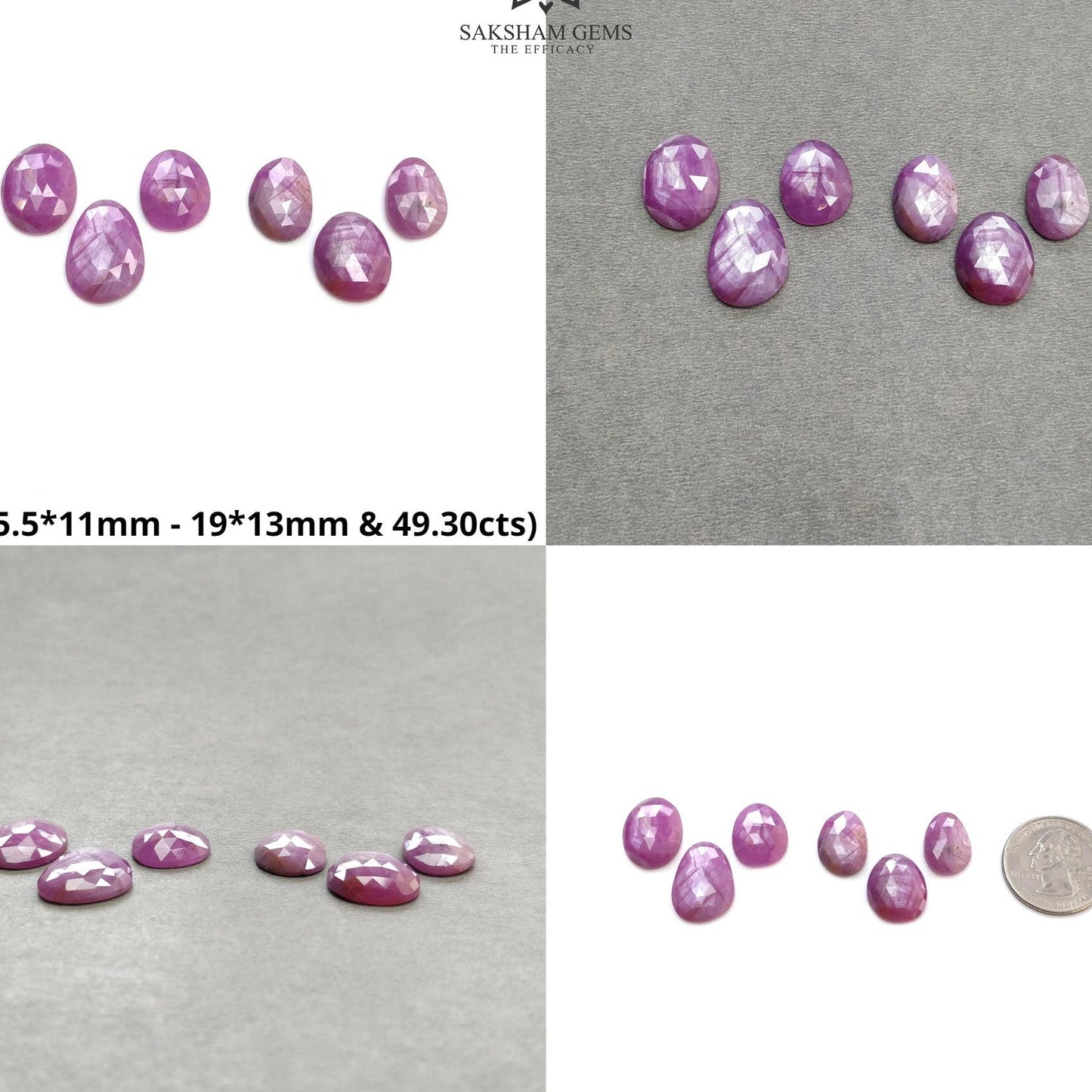 RUBY Gemstone Rose Cut : Natural Untreated Unheated Raspberry Sheen Ruby Egg Shape 6pcs Set
