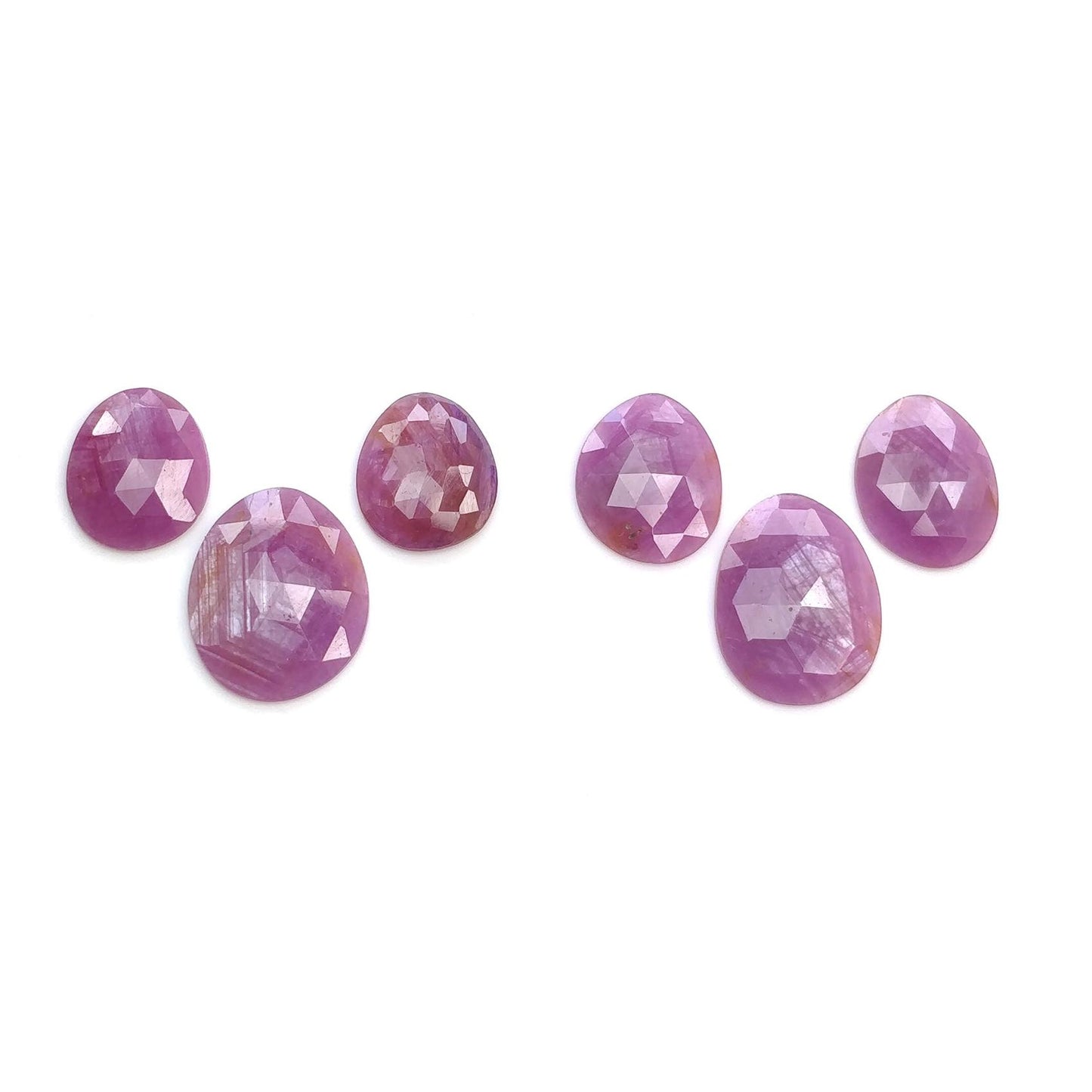RUBY Gemstone Rose Cut : Natural Untreated Unheated Raspberry Sheen Ruby Egg Shape 6pcs Set