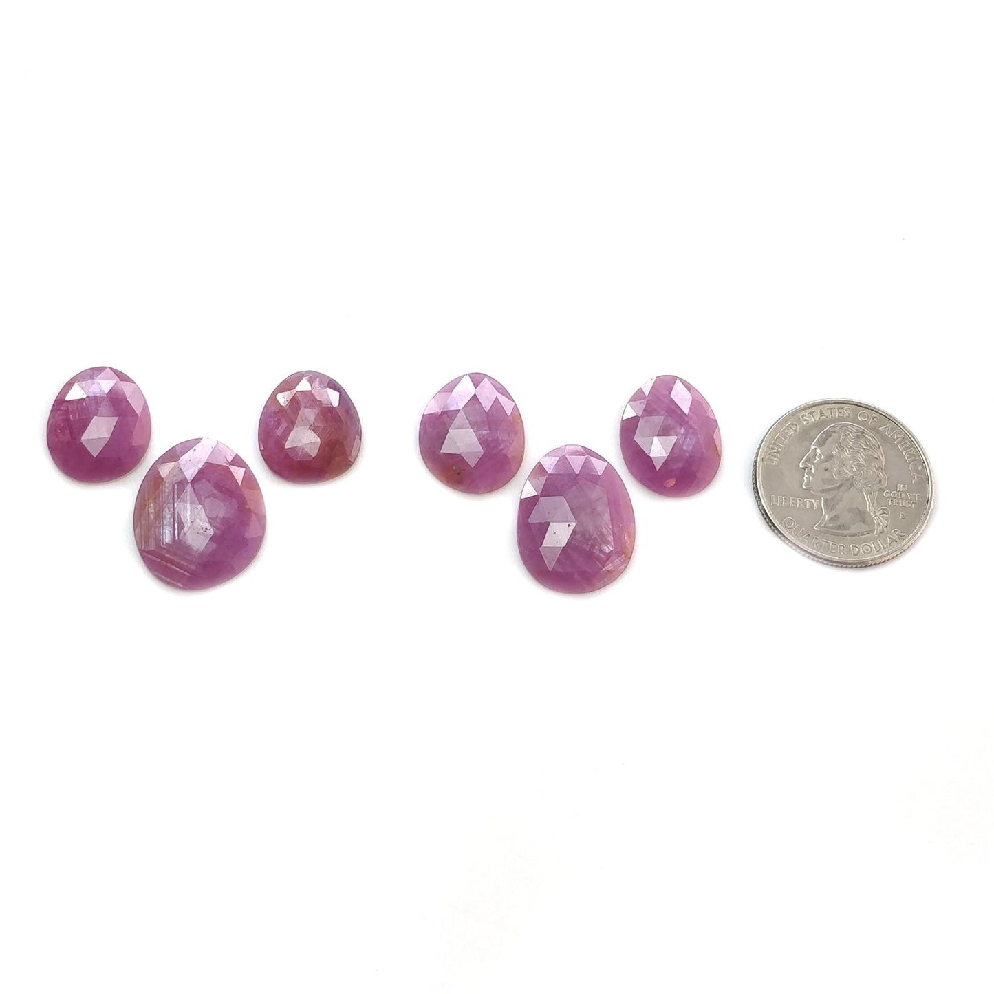 RUBY Gemstone Rose Cut : Natural Untreated Unheated Raspberry Sheen Ruby Egg Shape 6pcs Set