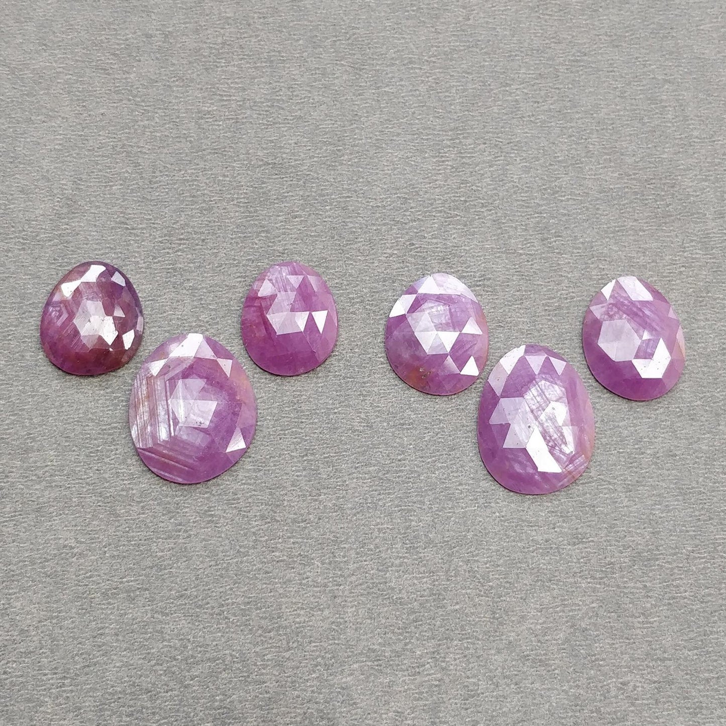 RUBY Gemstone Rose Cut : Natural Untreated Unheated Raspberry Sheen Ruby Egg Shape 6pcs Set