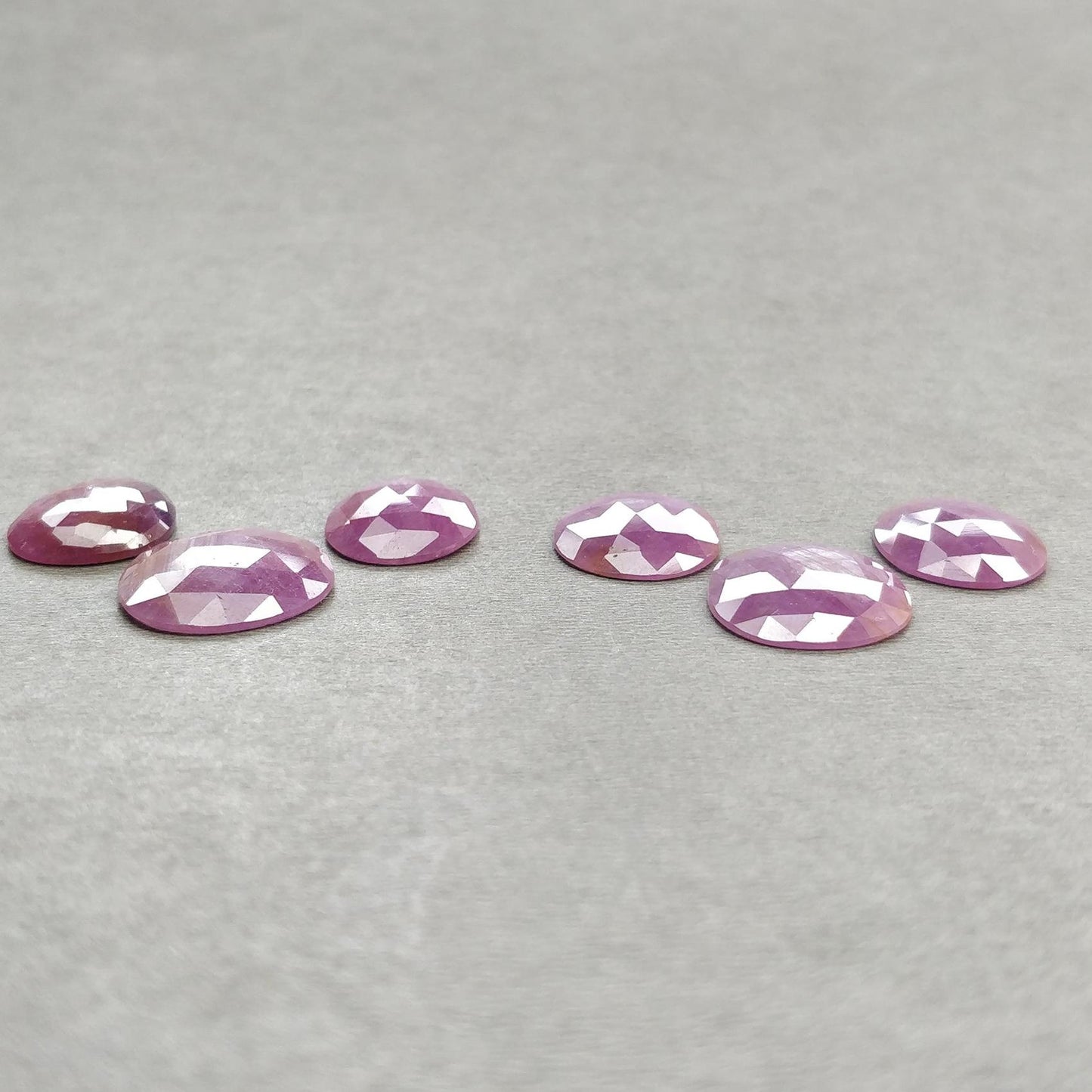 RUBY Gemstone Rose Cut : Natural Untreated Unheated Raspberry Sheen Ruby Egg Shape 6pcs Set
