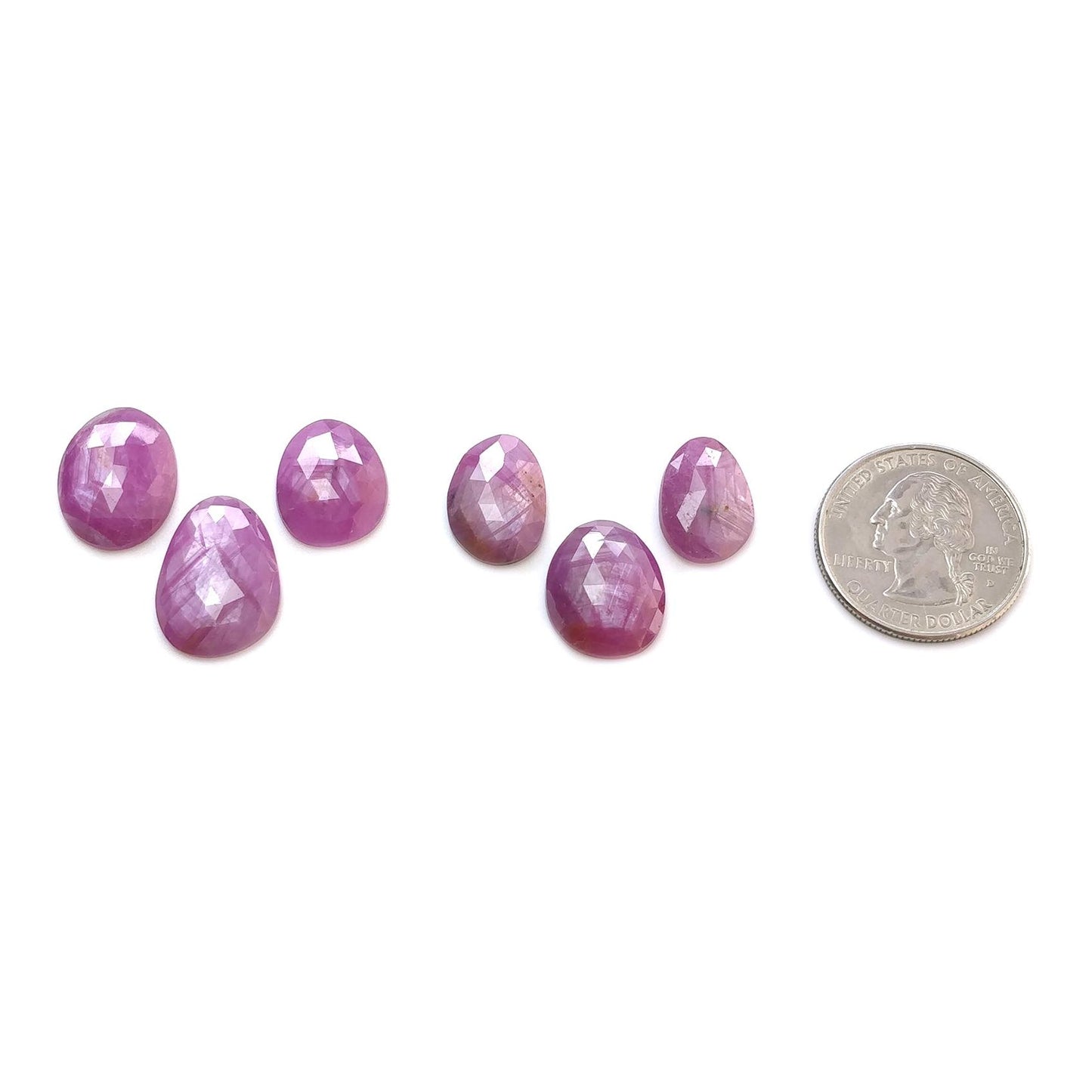 RUBY Gemstone Rose Cut : Natural Untreated Unheated Raspberry Sheen Ruby Egg Shape 6pcs Set