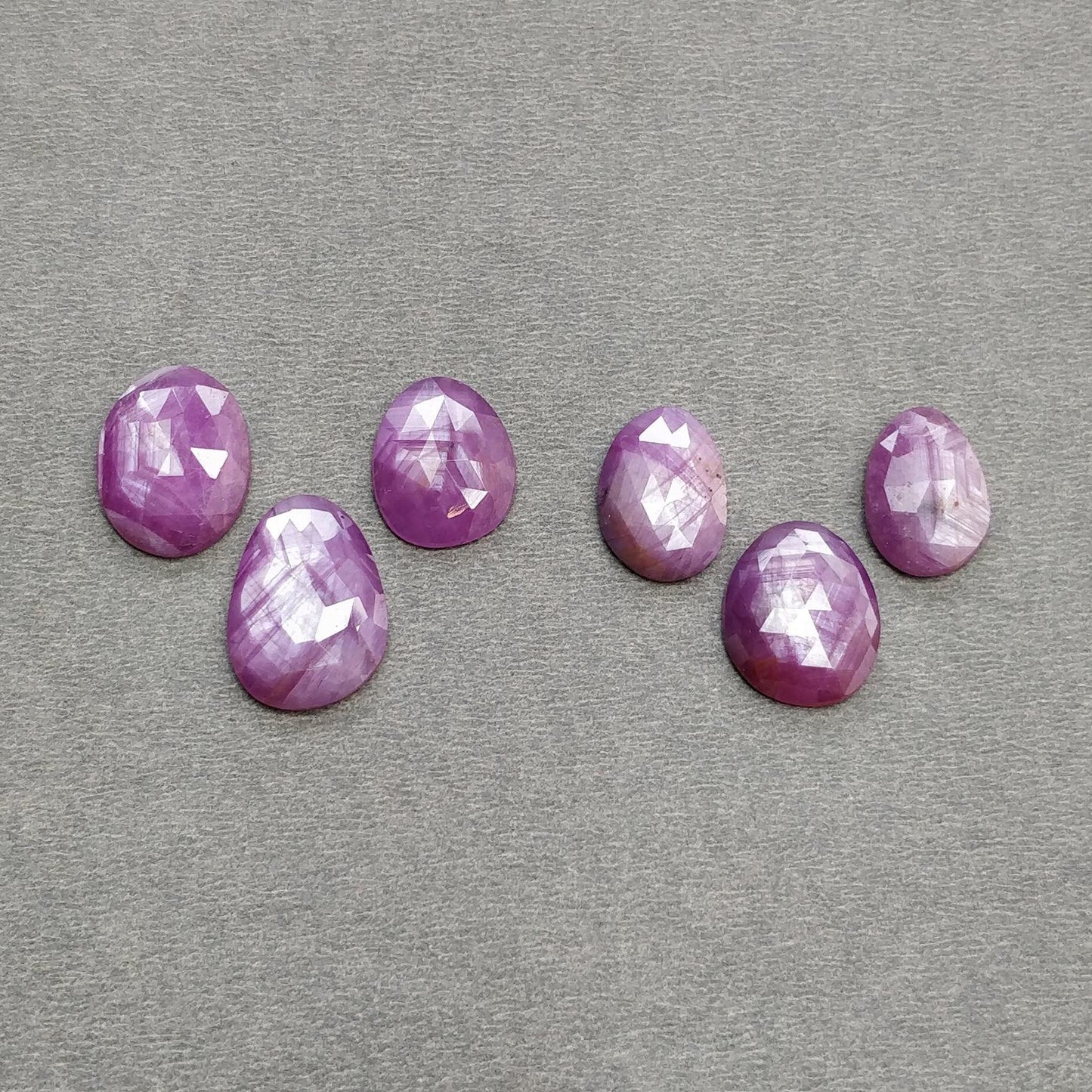 RUBY Gemstone Rose Cut : Natural Untreated Unheated Raspberry Sheen Ruby Egg Shape 6pcs Set