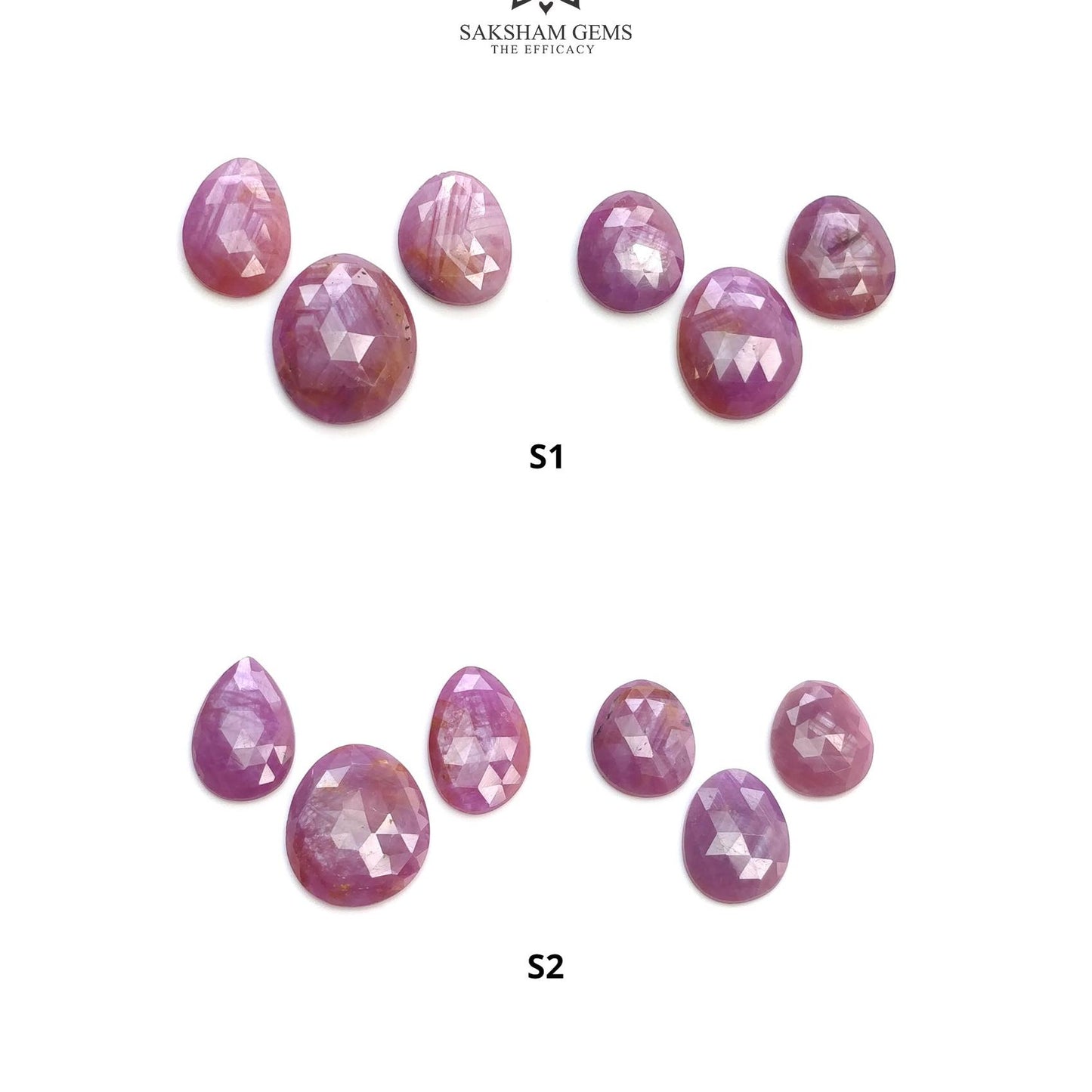 RUBY Gemstone Rose Cut : Natural Untreated Unheated Raspberry Sheen Ruby Egg Shape 6pcs Set
