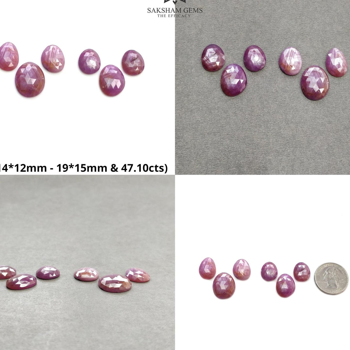 RUBY Gemstone Rose Cut : Natural Untreated Unheated Raspberry Sheen Ruby Egg Shape 6pcs Set