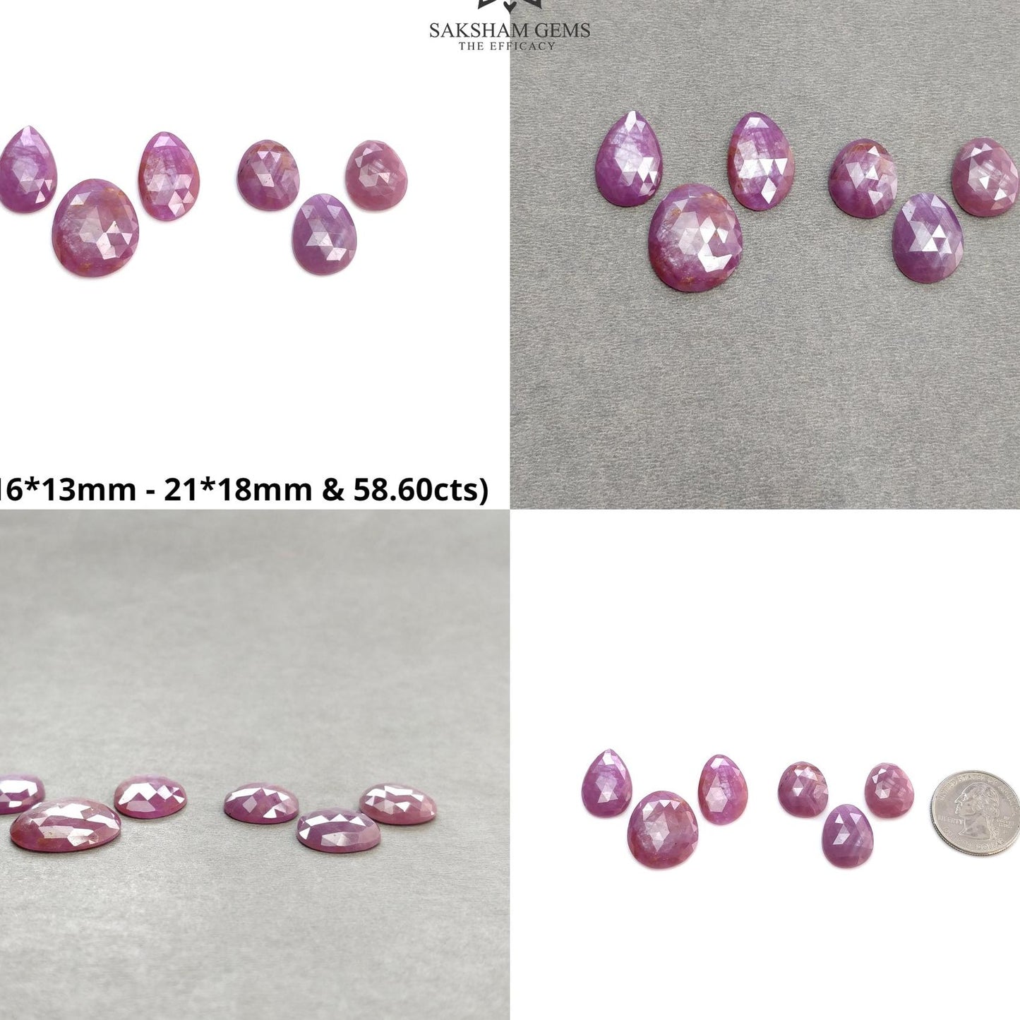 RUBY Gemstone Rose Cut : Natural Untreated Unheated Raspberry Sheen Ruby Egg Shape 6pcs Set