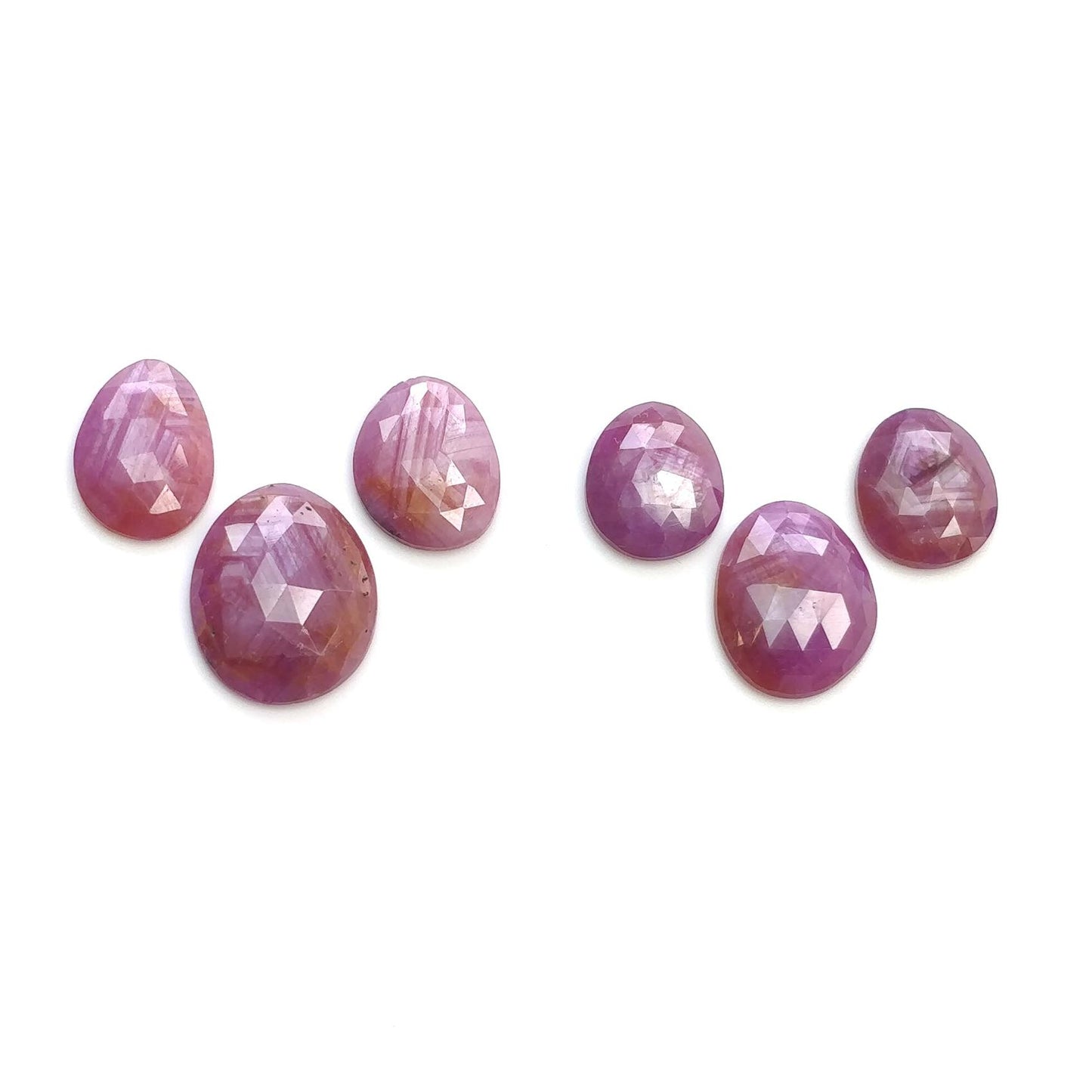 RUBY Gemstone Rose Cut : Natural Untreated Unheated Raspberry Sheen Ruby Egg Shape 6pcs Set