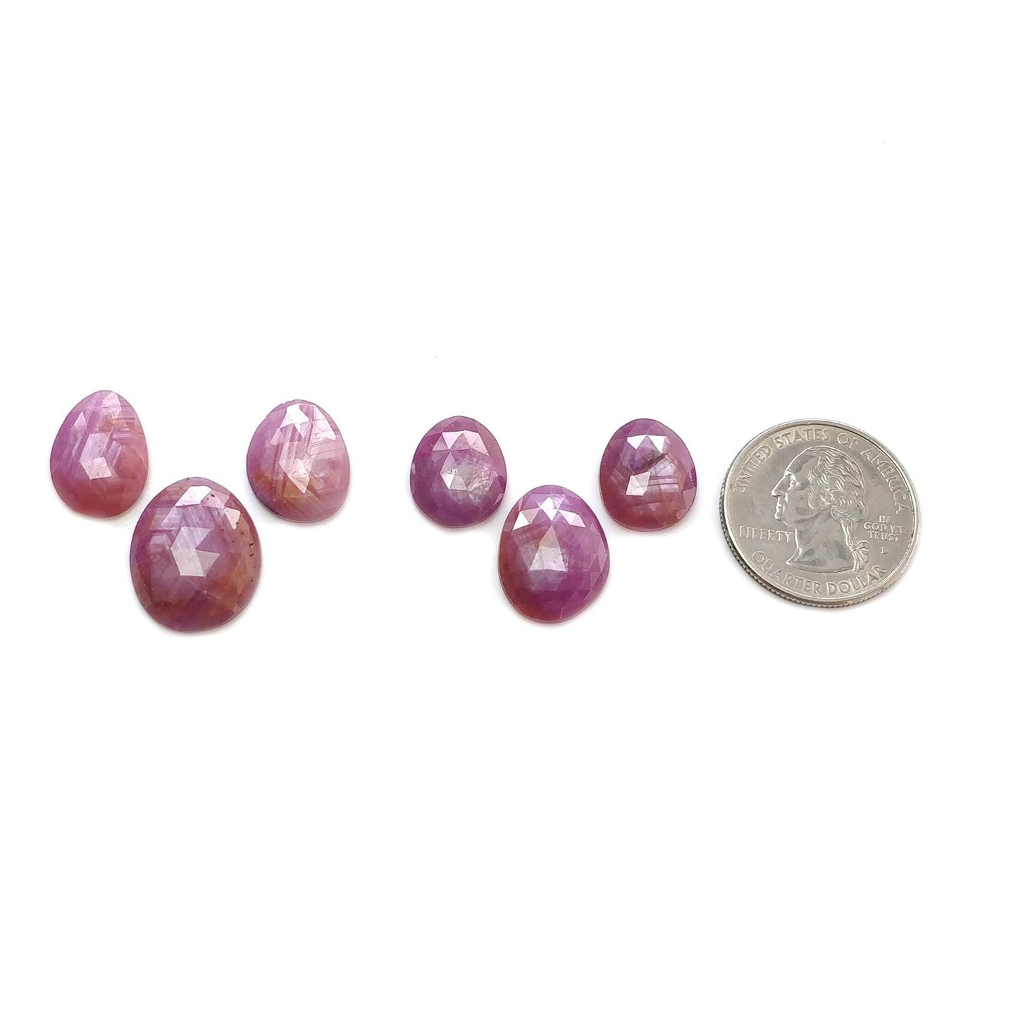 RUBY Gemstone Rose Cut : Natural Untreated Unheated Raspberry Sheen Ruby Egg Shape 6pcs Set