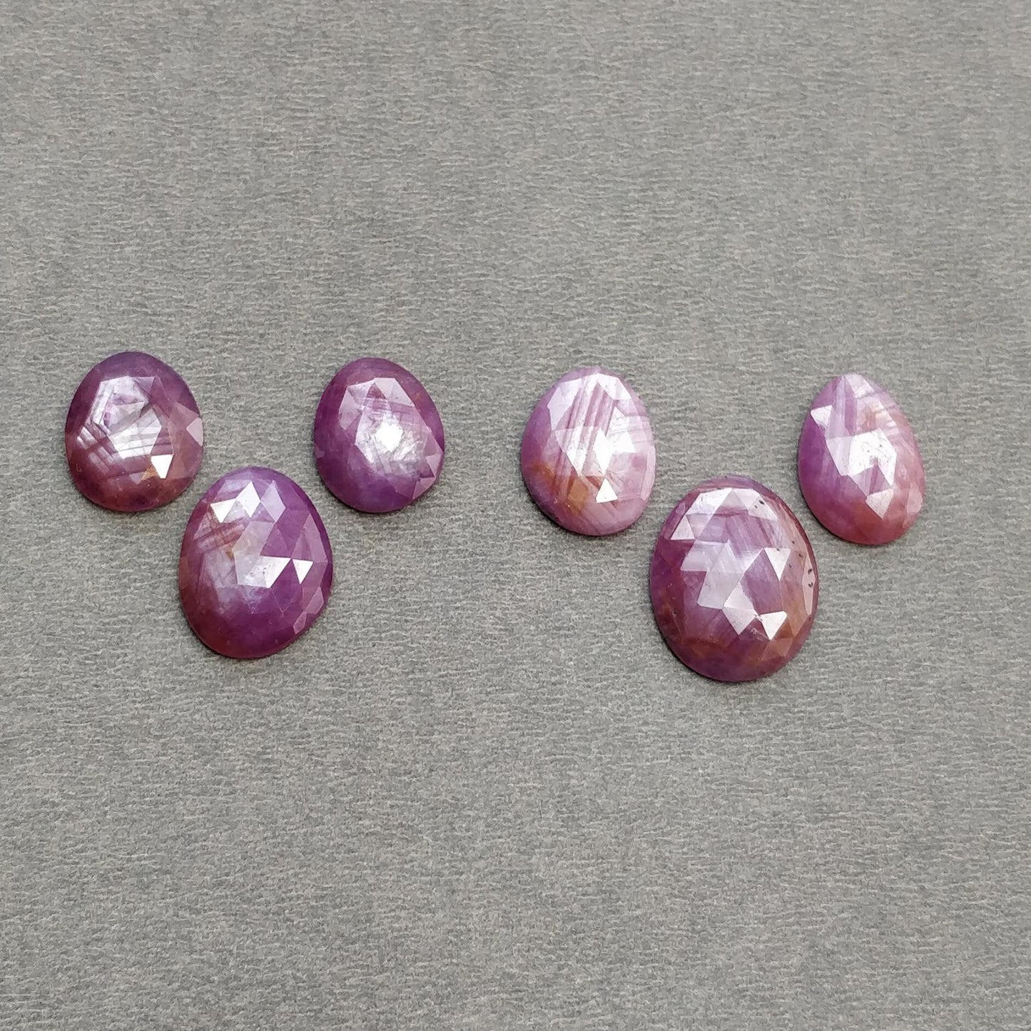 RUBY Gemstone Rose Cut : Natural Untreated Unheated Raspberry Sheen Ruby Egg Shape 6pcs Set