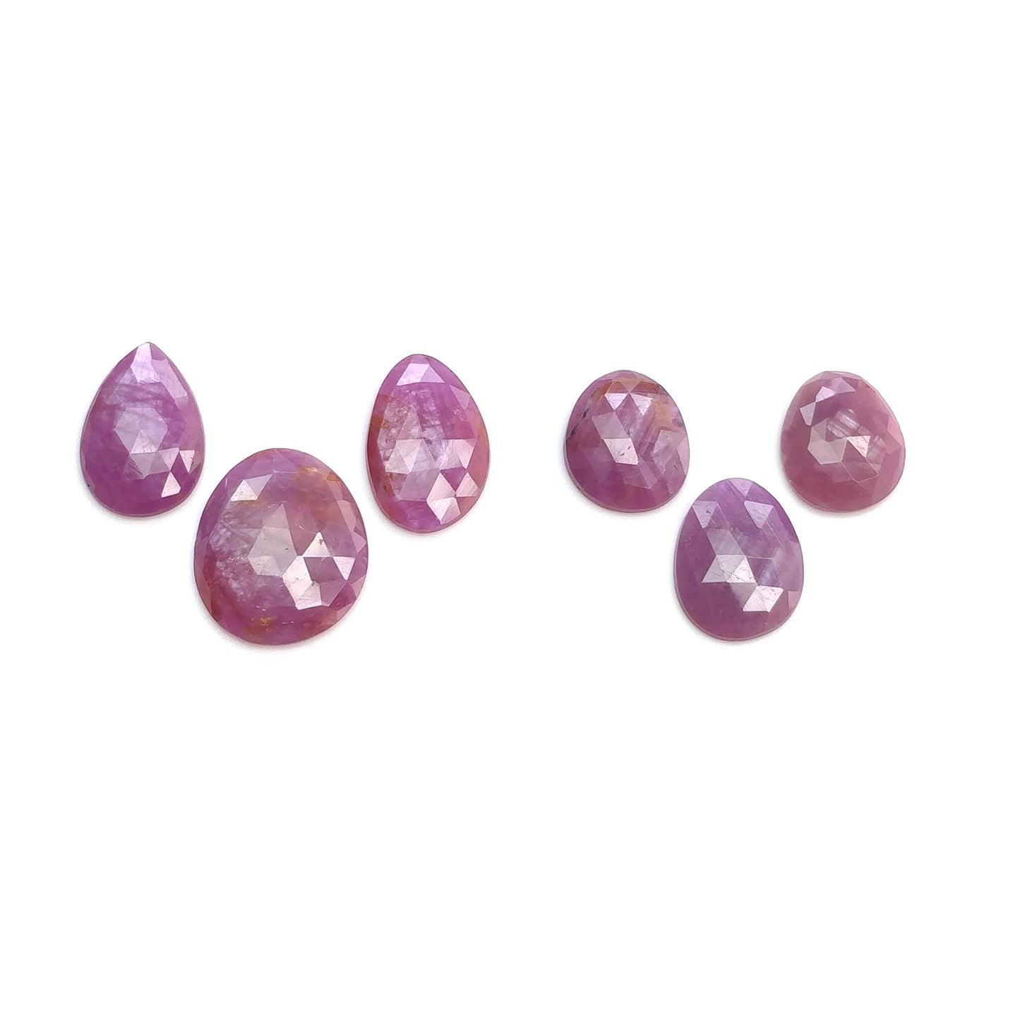 RUBY Gemstone Rose Cut : Natural Untreated Unheated Raspberry Sheen Ruby Egg Shape 6pcs Set