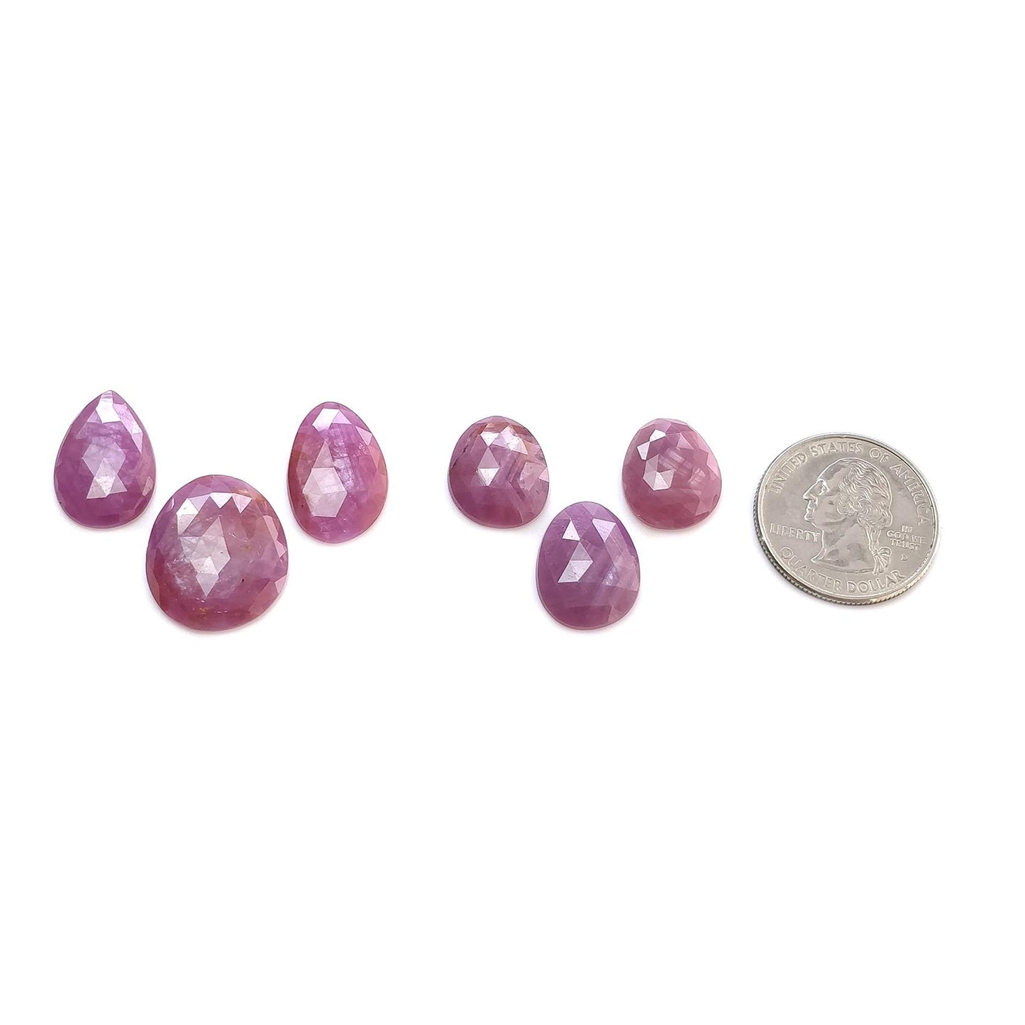 RUBY Gemstone Rose Cut : Natural Untreated Unheated Raspberry Sheen Ruby Egg Shape 6pcs Set