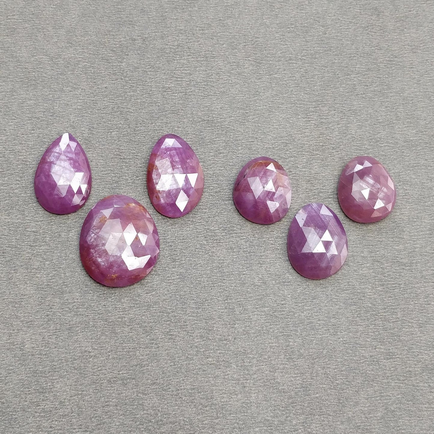 RUBY Gemstone Rose Cut : Natural Untreated Unheated Raspberry Sheen Ruby Egg Shape 6pcs Set