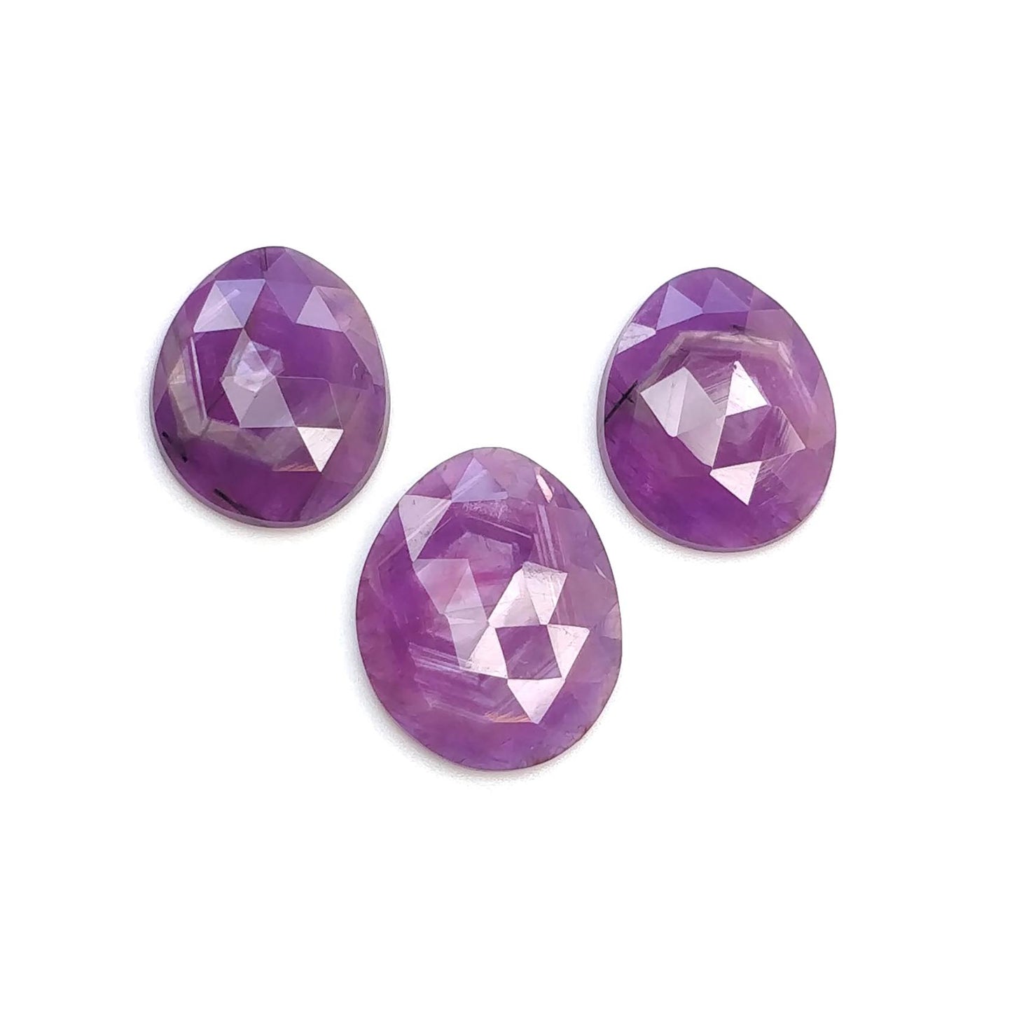 RUBY Gemstone Rose Cut : Natural Untreated Unheated Raspberry Purple Pink Ruby Egg Shape 3pcs Set